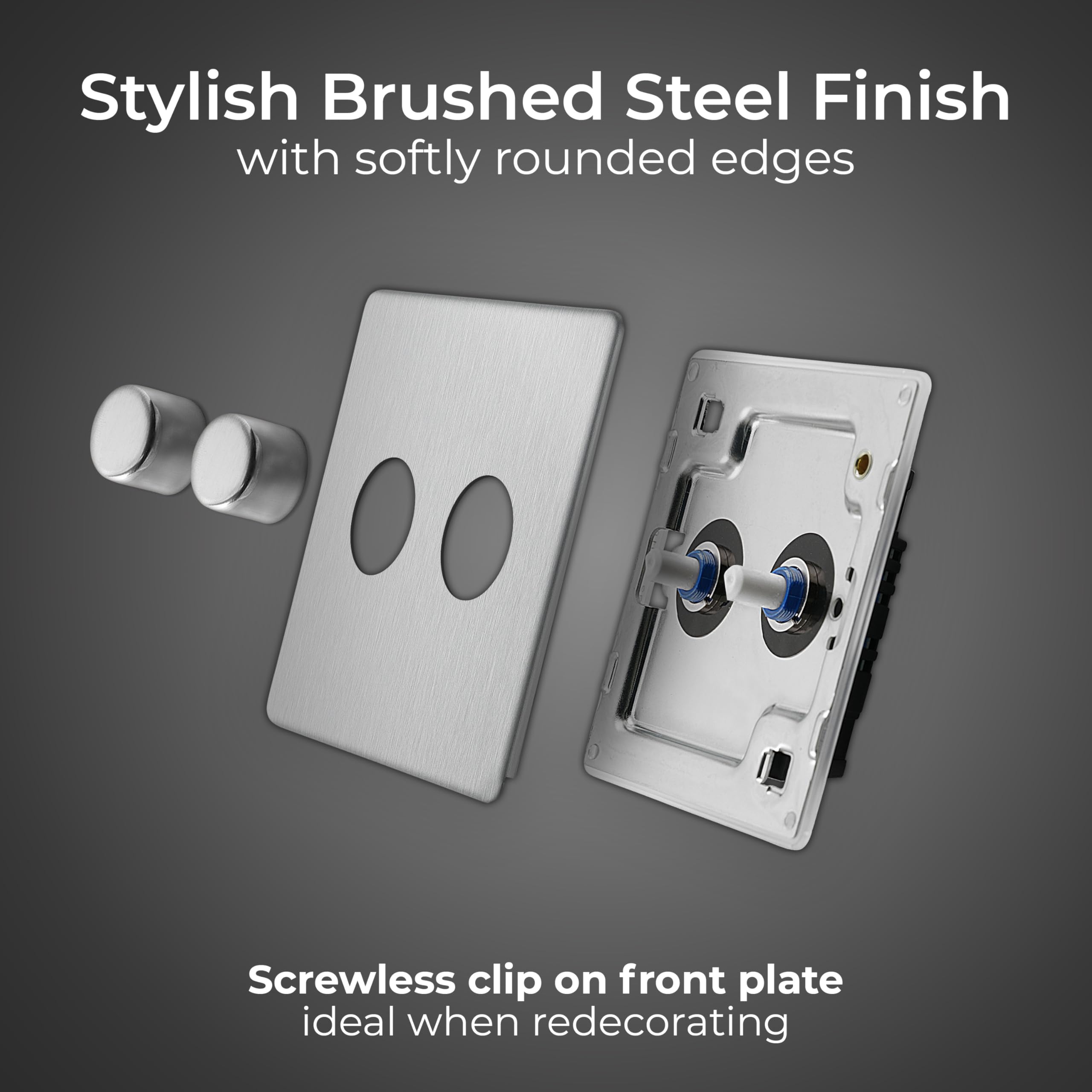BG Electrical Smart 2-Way Double Wall Dimmer Switch - Screwless Flat Plate, Brushed Steel Finish, 200W, FBS82 - Perfect for Modern Homes & Smart Lighting Control
