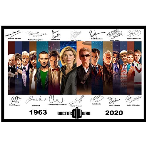 Doctor Who Signed Print - All 14 Doctors Canvas Wall Art Poster (20x30 Inch) - Perfect for Living Room Decor, Home Office & Geek Gift for Whovians | Sci-Fi Fan Collection & TV Show Memorabilia