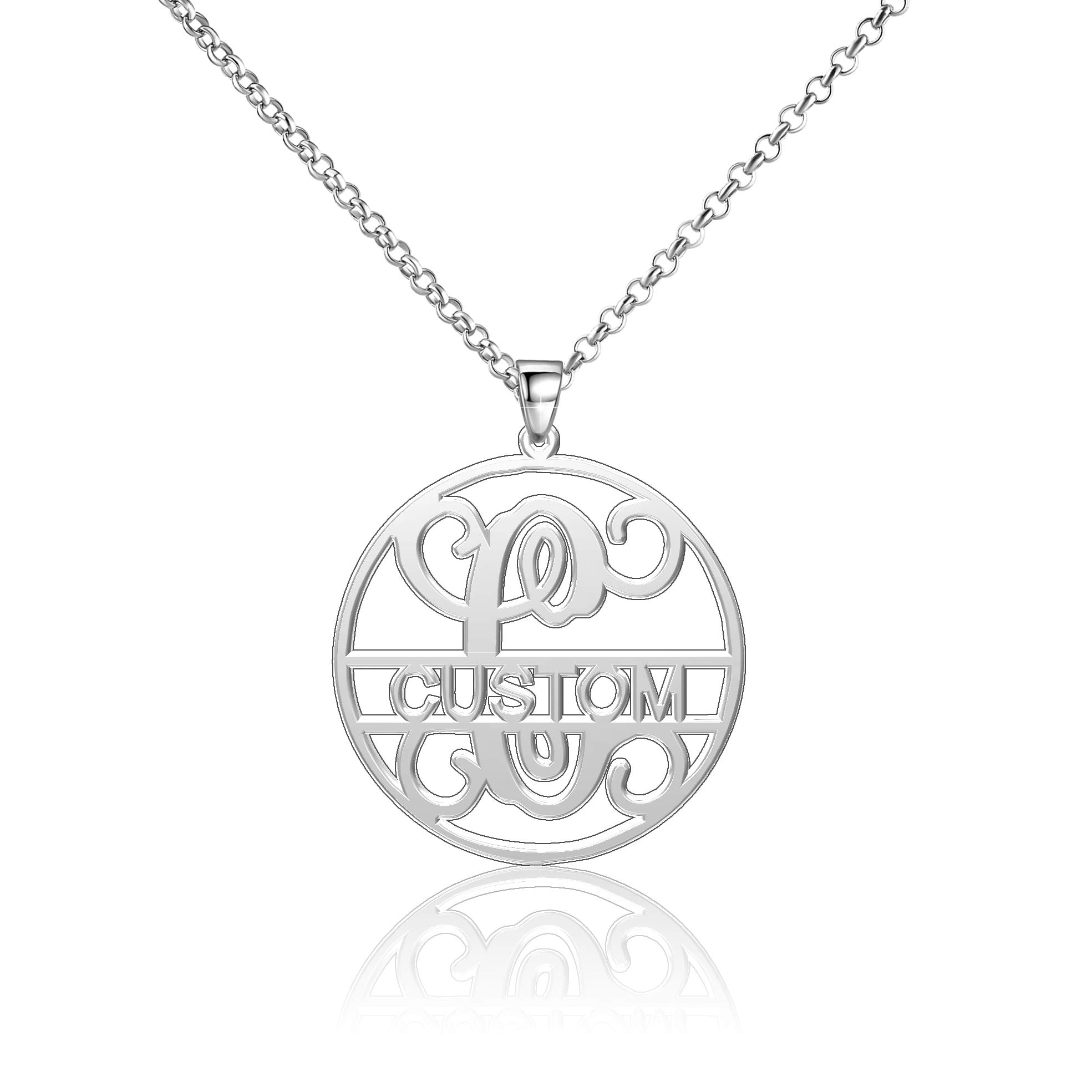 Personalized Silver 925 Monogrammed Name Plate Necklace for Women - Custom Initial Pendant Jewelry Gift for Birthday, Anniversary & Everyday Wear