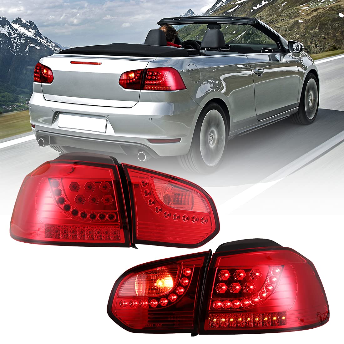 ROXX LED Tail Lights Assembly for 2010-2014 Volkswagen Golf 6/GTI Hatchback - Pair of Replacement Taillights with LED DRL, Turn Signal & Brake Lights (Driver & Passenger Side) - Perfect for Night Driving & Car Customization