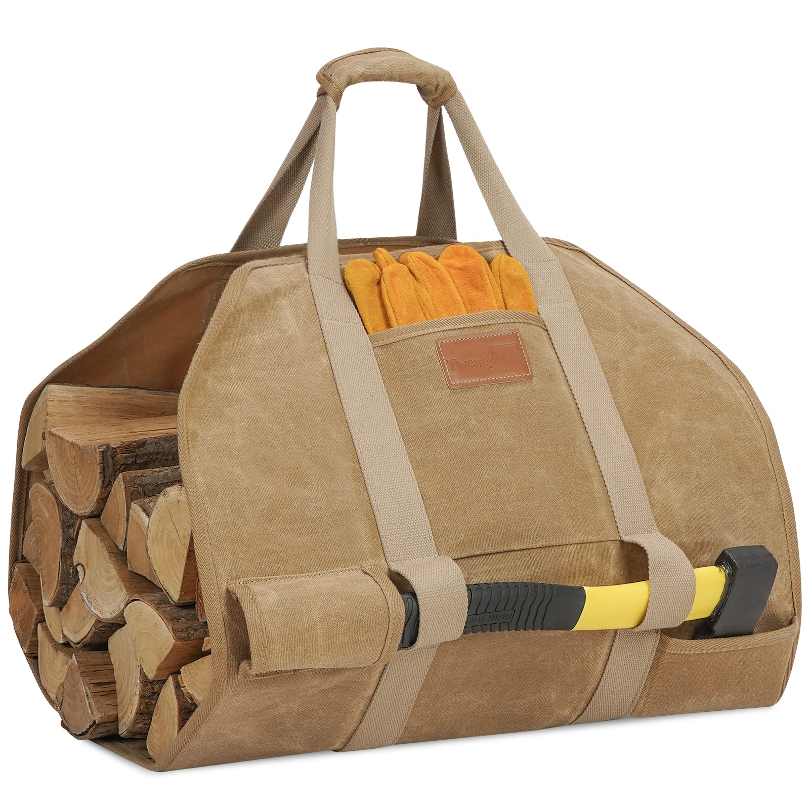Heavy Duty Waxed Canvas Firewood Log Carrier Tote Bag with Handles - Durable Firewood Holder for Fireplace, Wood Stove, Camping & BBQ - Perfect for Indoor & Outdoor Use