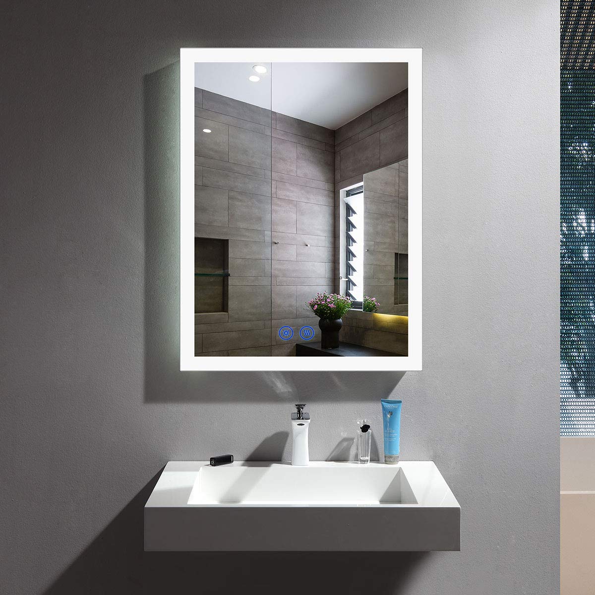 DECORAPORT 20 x 28 Inch LED Bathroom Mirror with Lights - Dimmable Anti-Fog Vanity Mirror with Memory Brightness - Perfect for Makeup, Shaving & Bathroom Decor (Wall Mounted)