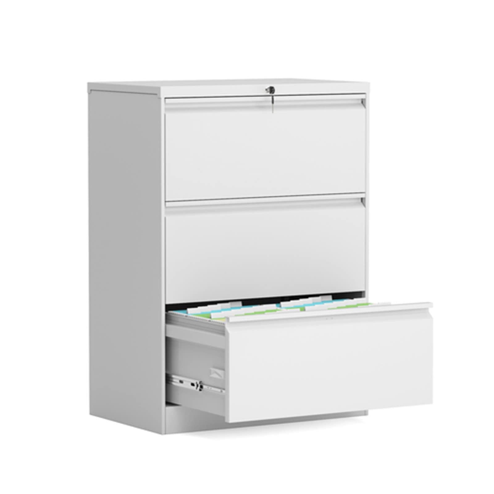 3-Drawer White Lateral File Cabinet with Lock - Foldable Storage Solution for Home Office, Office Supplies & Document Organization