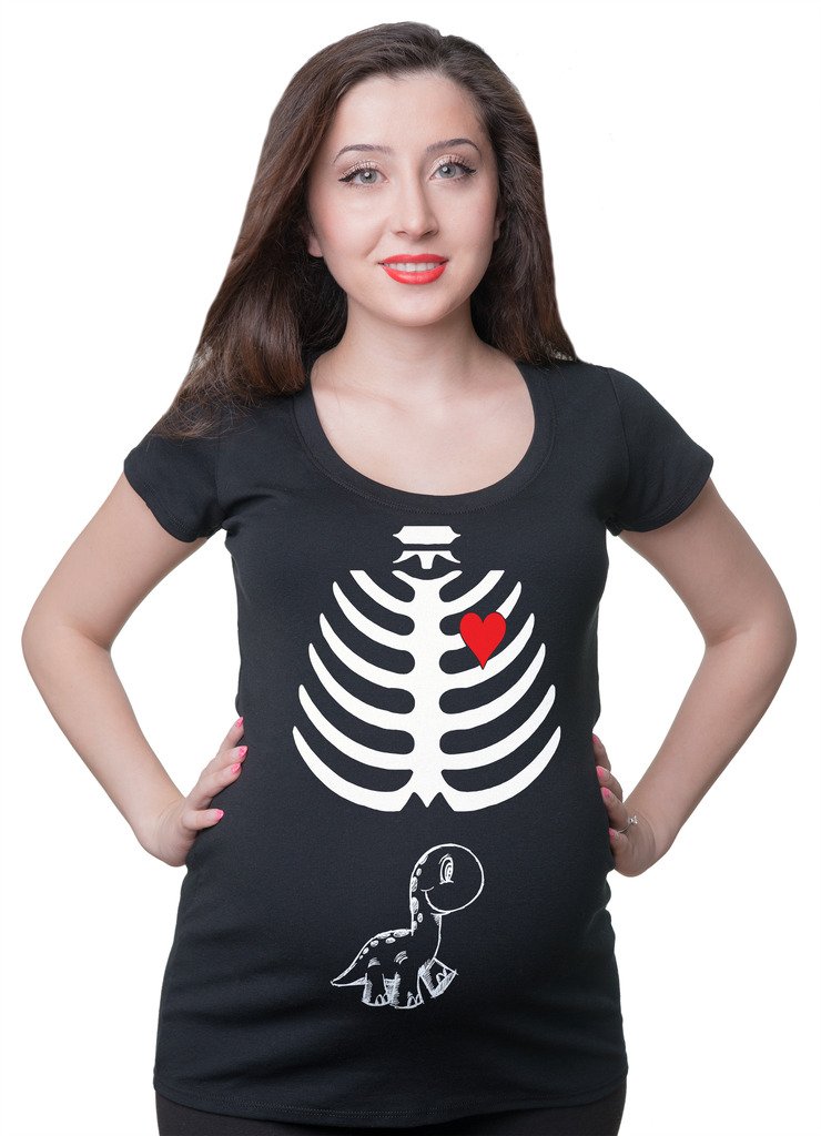 Funny Skeleton Dinosaur Maternity T-Shirt - Cute Pregnancy Shirt for Women - Perfect for Baby Showers, Gender Reveals & Maternity Photos