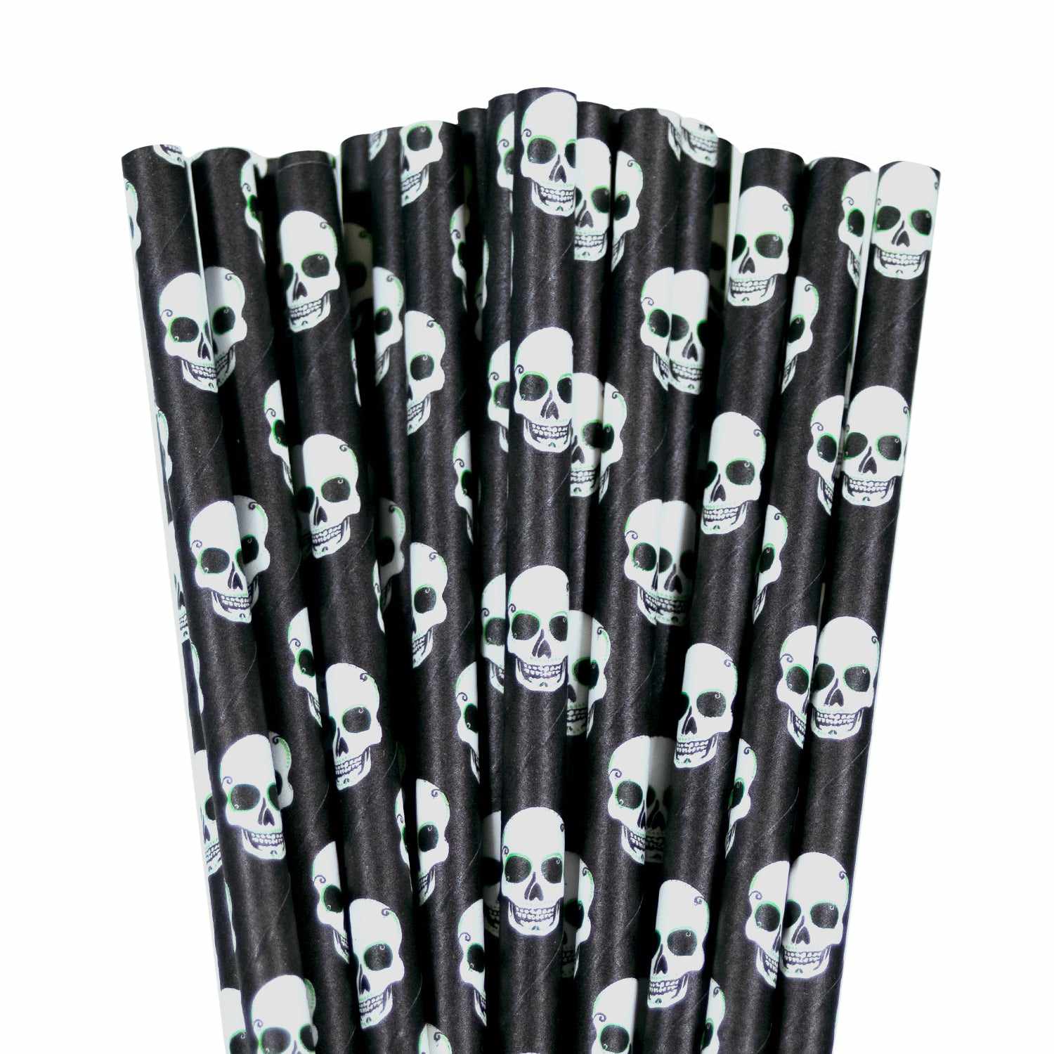 Black Skull Halloween Paper Straws - Eco-Friendly Disposable Drinking Straws for Halloween Party, Birthday, and Themed Events