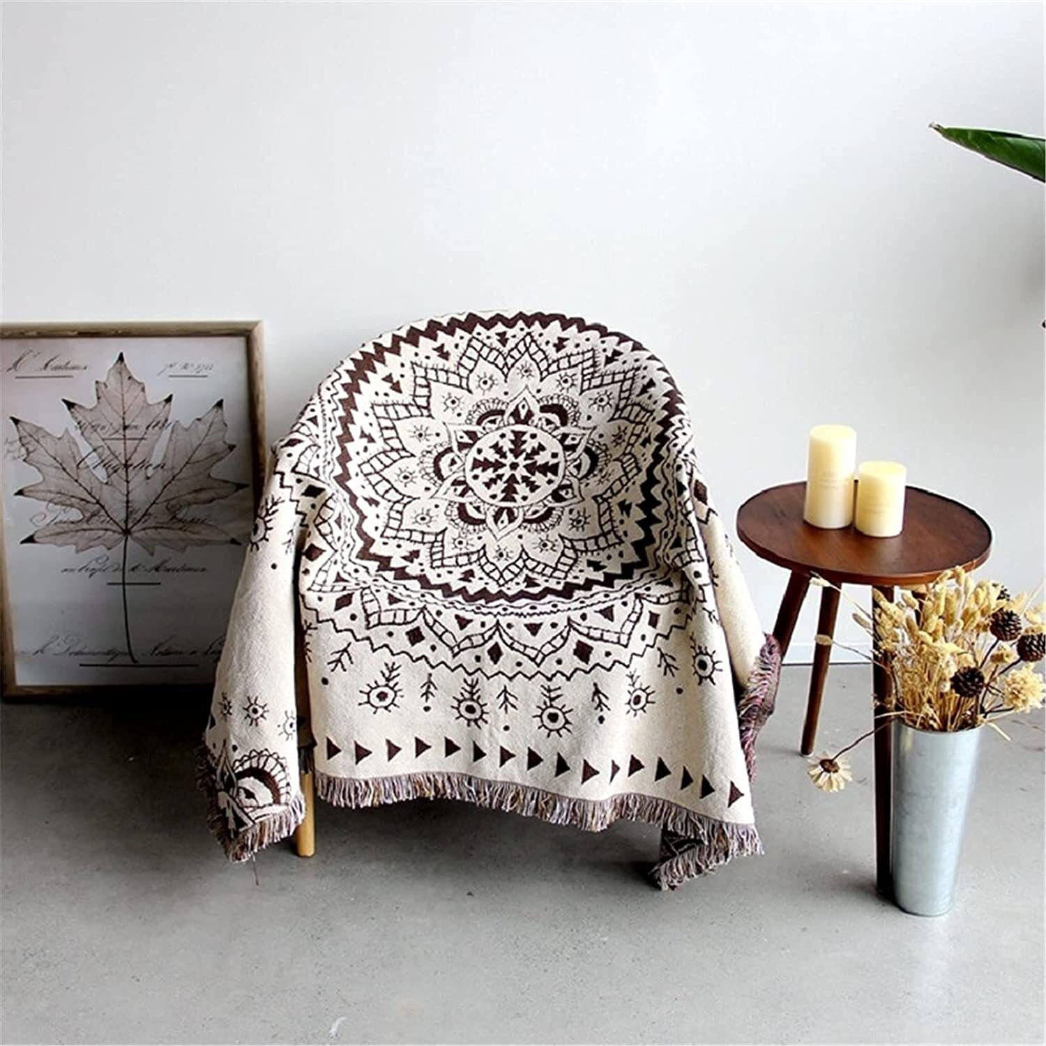 Bohemian Style Beige Sofa Blanket - All Seasons Cotton Throw with Tassels for Armchair & Couch (130x160cm) | Cozy Home Decor for Living Room, Bed & Outdoor Use