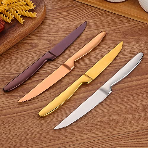 Premium 5-Piece Steak Knife Set - Serrated Heavy Duty Stainless Steel Blades for Cutting Steak, Chicken & Bread - Ergonomic One-Piece Handle - Perfect for BBQ, Dinner Parties & Restaurant Use