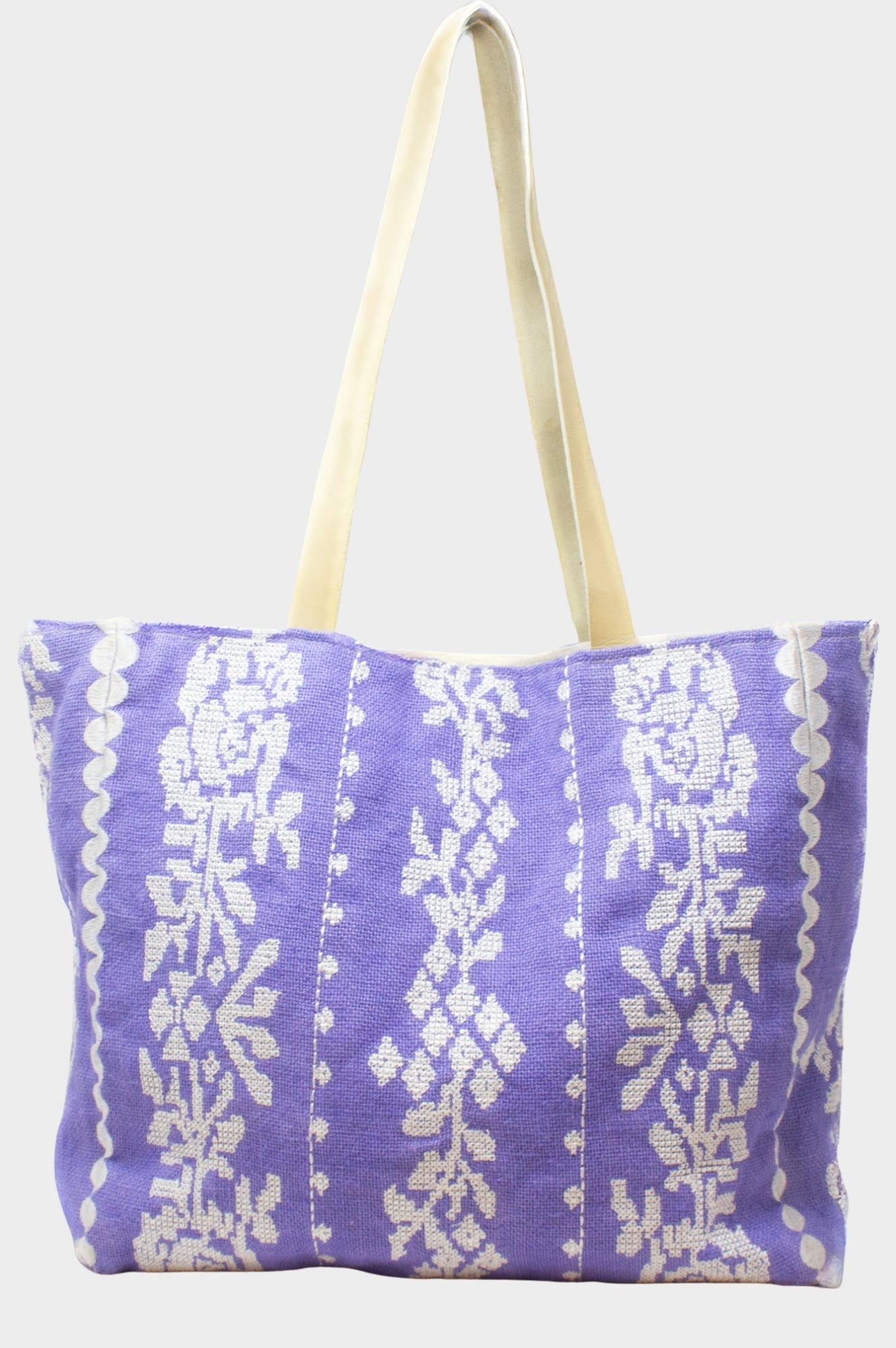 Eco-Friendly Paros Jute Tote Bag - Cornflower Blue & White Natural Fiber Shopping Bag for Groceries, Beach, or Farmers Market