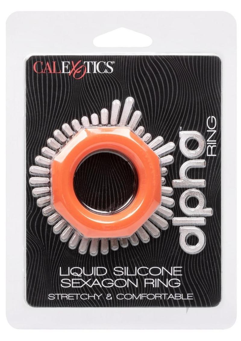 Alpha Liquid Silicone Sexagon Cock Ring - Stretchy & Comfortable Orange Cock Ring for Men - Enhance Intimacy & Pleasure During Sex