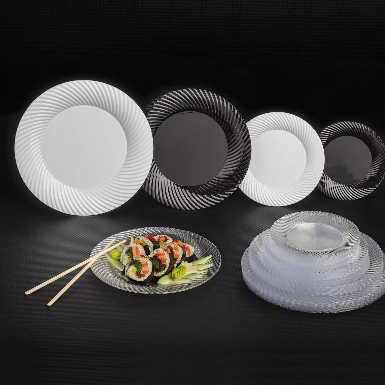 70-Count Clear 7-Inch Disposable Plastic Party Plates with Swirled Design Rims - Perfect for Salads, Desserts, and Party Tableware | Ideal for Birthday Parties, BBQs, and Family Gatherings
