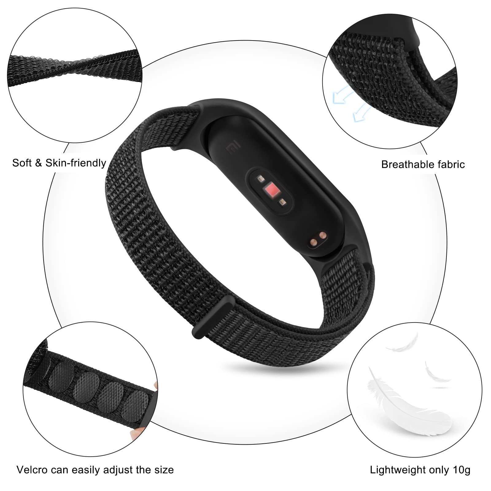 Tobfit Replacement Band for Xiaomi Mi Band 6/5/4/3 & Amazfit Band 5 - Soft Breathable Nylon Wrist Strap - Perfect for Workouts, Running, Swimming & Daily Wear