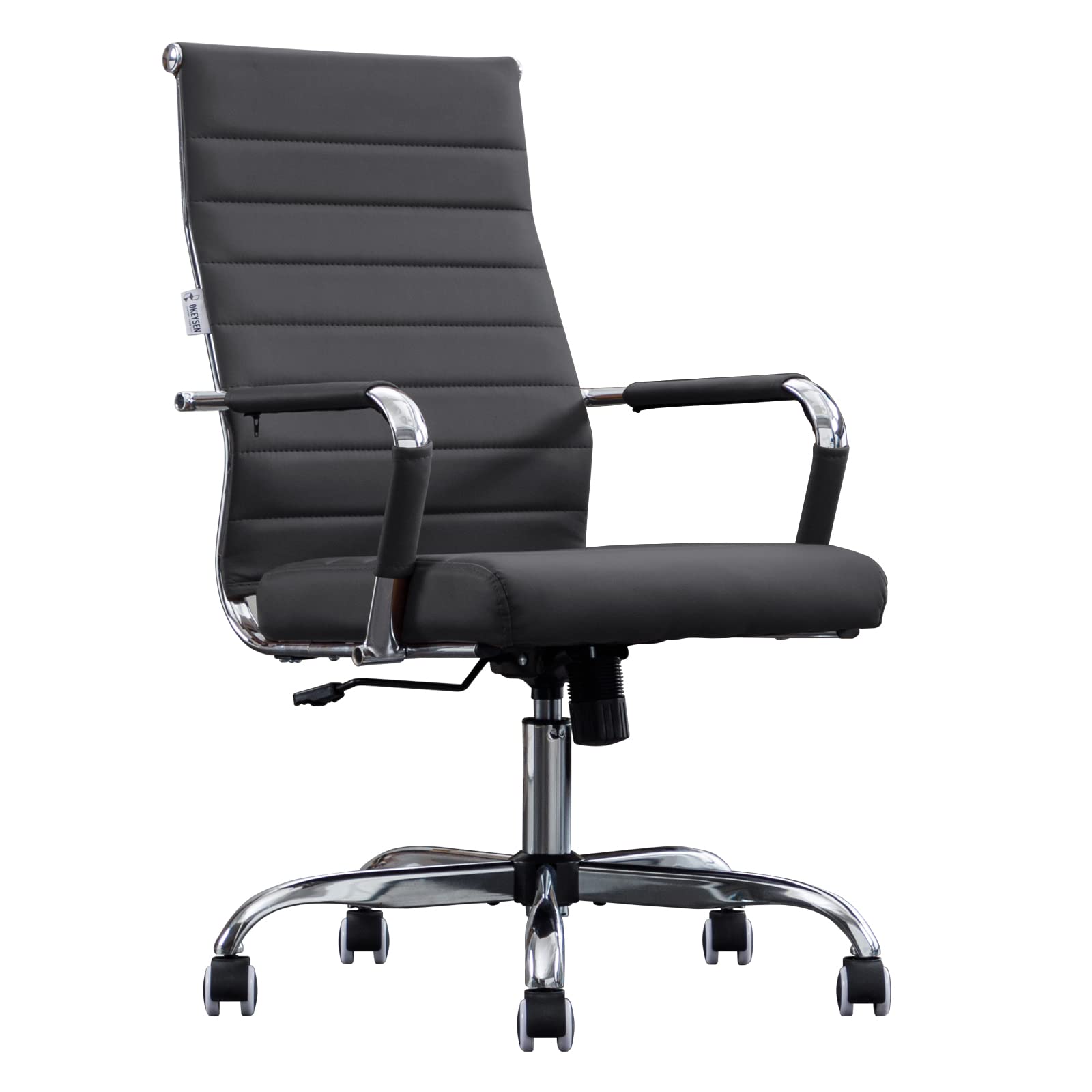Ergonomic High Back Office Chair - Modern Leather Executive Desk Chair with Adjustable Height & Swivel, Ribbed Design for Comfort - Perfect for Home Office, Conference Rooms & Computer Workstations (Black)
