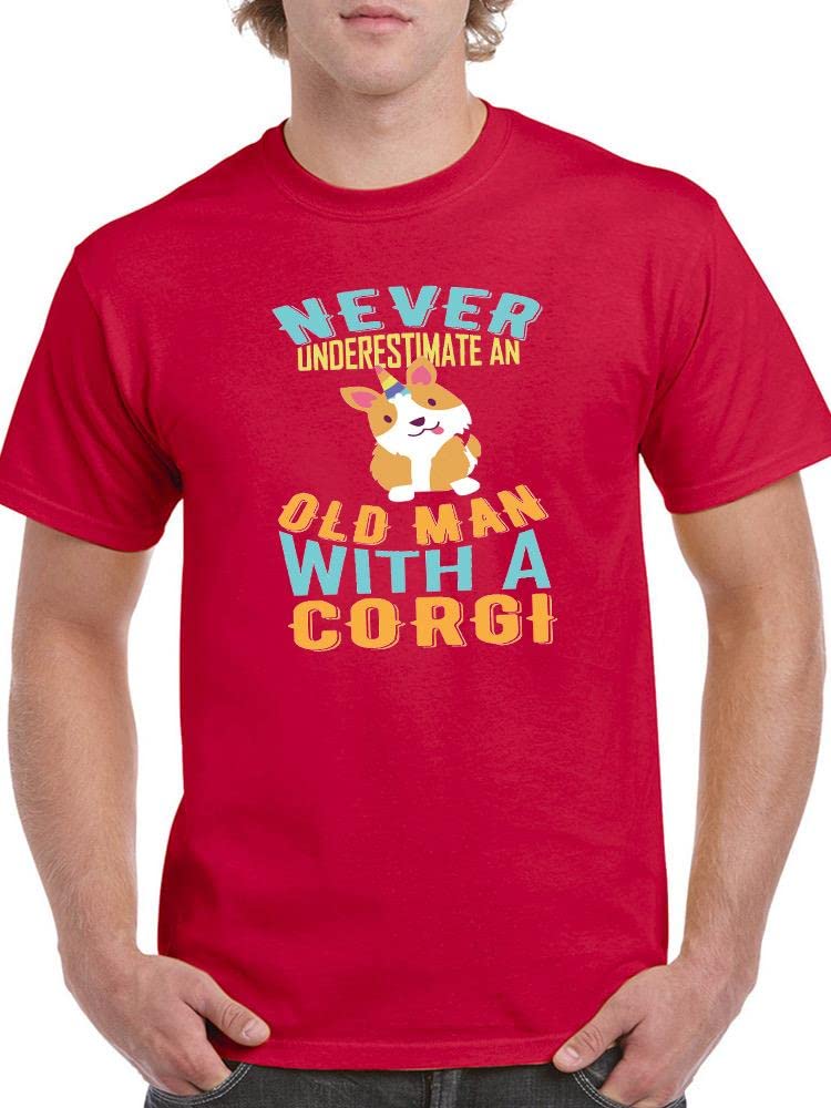 Vintage Old Man with Corgi Graphic T-Shirt for Men - Casual Cotton Tee for Dog Lovers, Streetwear & Everyday Wear