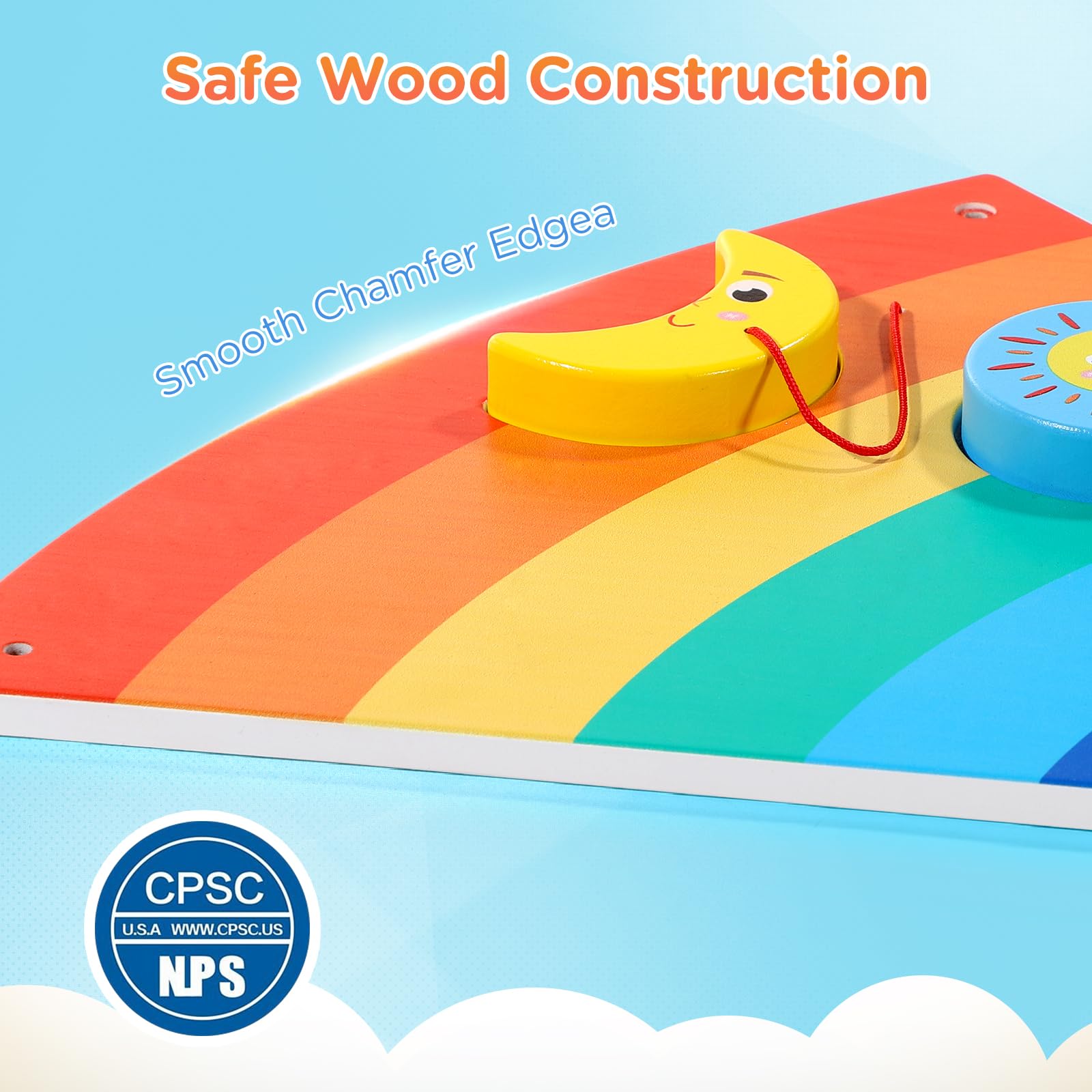 Joyibay Rainbow Sensory Wall Panel - Wooden Busy Board with 9 Sensory Activities for Toddlers | Educational Toy for Bedrooms, Daycares & Playrooms | Montessori Learning & Fine Motor Skills Development