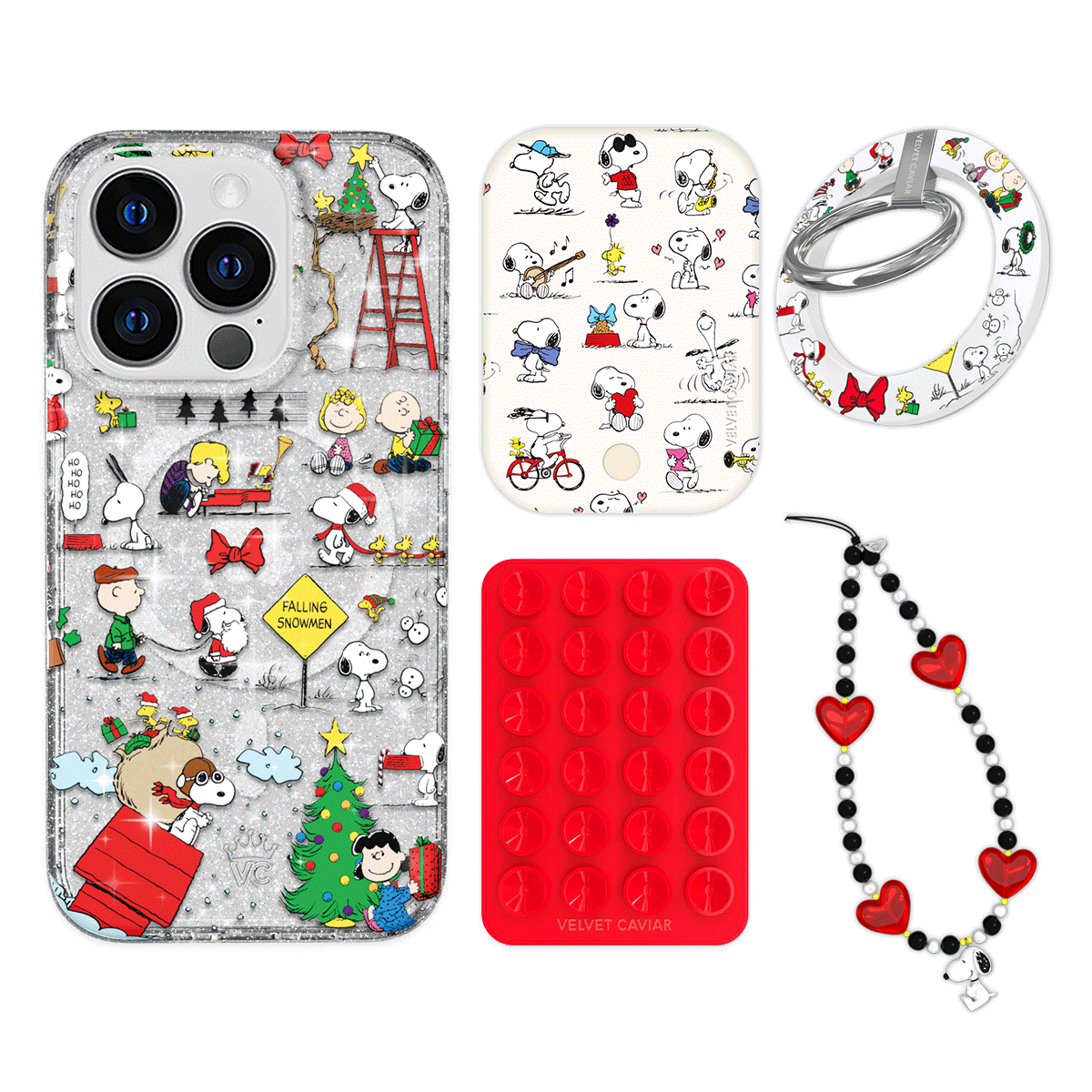 Snoopy Christmas Glitter iPhone Case with Grip - Cute Holiday Phone Cover for iPhone 13/14/15 Pro Max - Perfect for Christmas Gifts & Winter Travel Accessories
