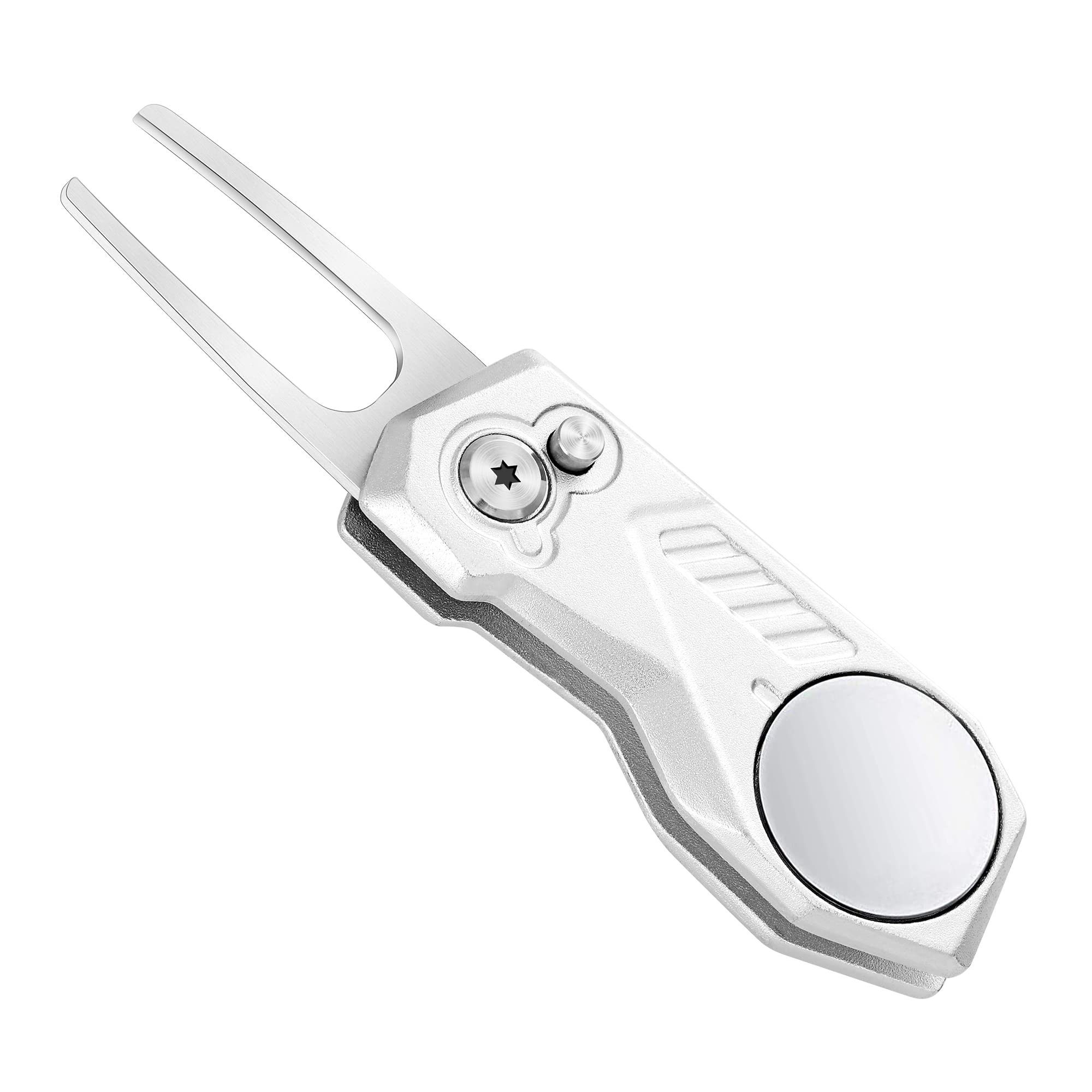 Premium All-Metal Foldable Golf Divot Repair Tool with Magnetic Ball Marker | Pop-Up Button Design | Durable Golf Accessories for Men | Perfect for Course Play & Practice Sessions