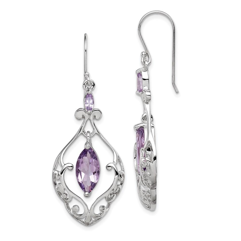 Sterling Silver Rhodium Plated Amethyst Dangle Earrings for Women - Elegant Purple Gemstone Drop Earrings (1.89