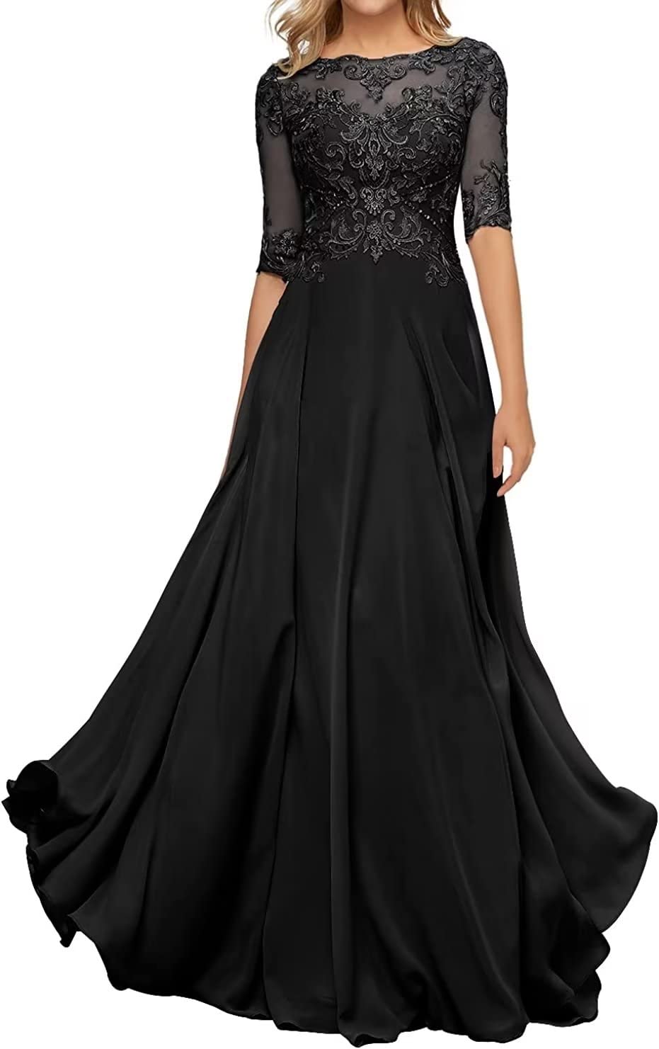 Elegant Mother of The Bride Dresses - Lace & Chiffon Long Evening Gown with Half Sleeves for Wedding Guest | Perfect for Formal Events, Cocktail Parties & Special Occasions