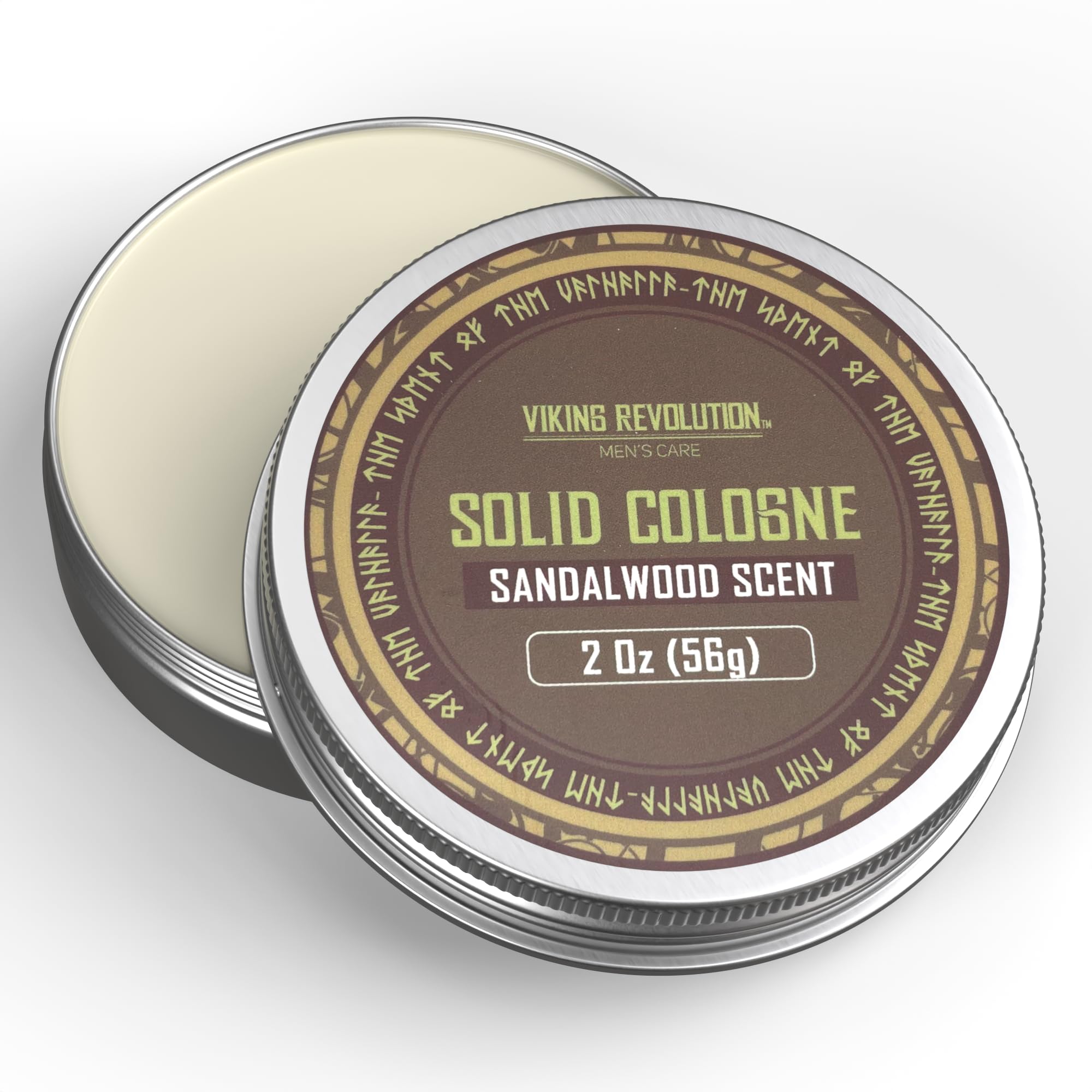 Viking Revolution Sandalwood Solid Cologne for Men - 2 Oz Travel-Friendly Cologne Balm with Long-Lasting Fragrance - Perfect for Daily Use, Office, Gym & Travel (1 Pack, Sandalwood Scent)