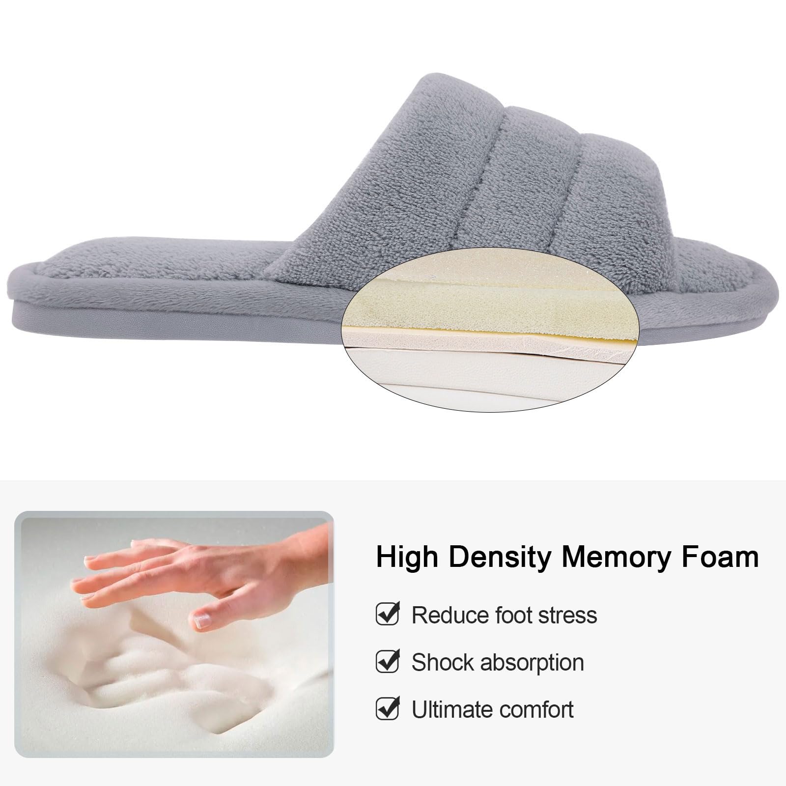 Shevalues Women's Terry Cloth Open-Toe Memory Foam Slippers - Soft & Comfortable Slip-On House Shoes for Relaxing at Home, Spa Days & Lounging
