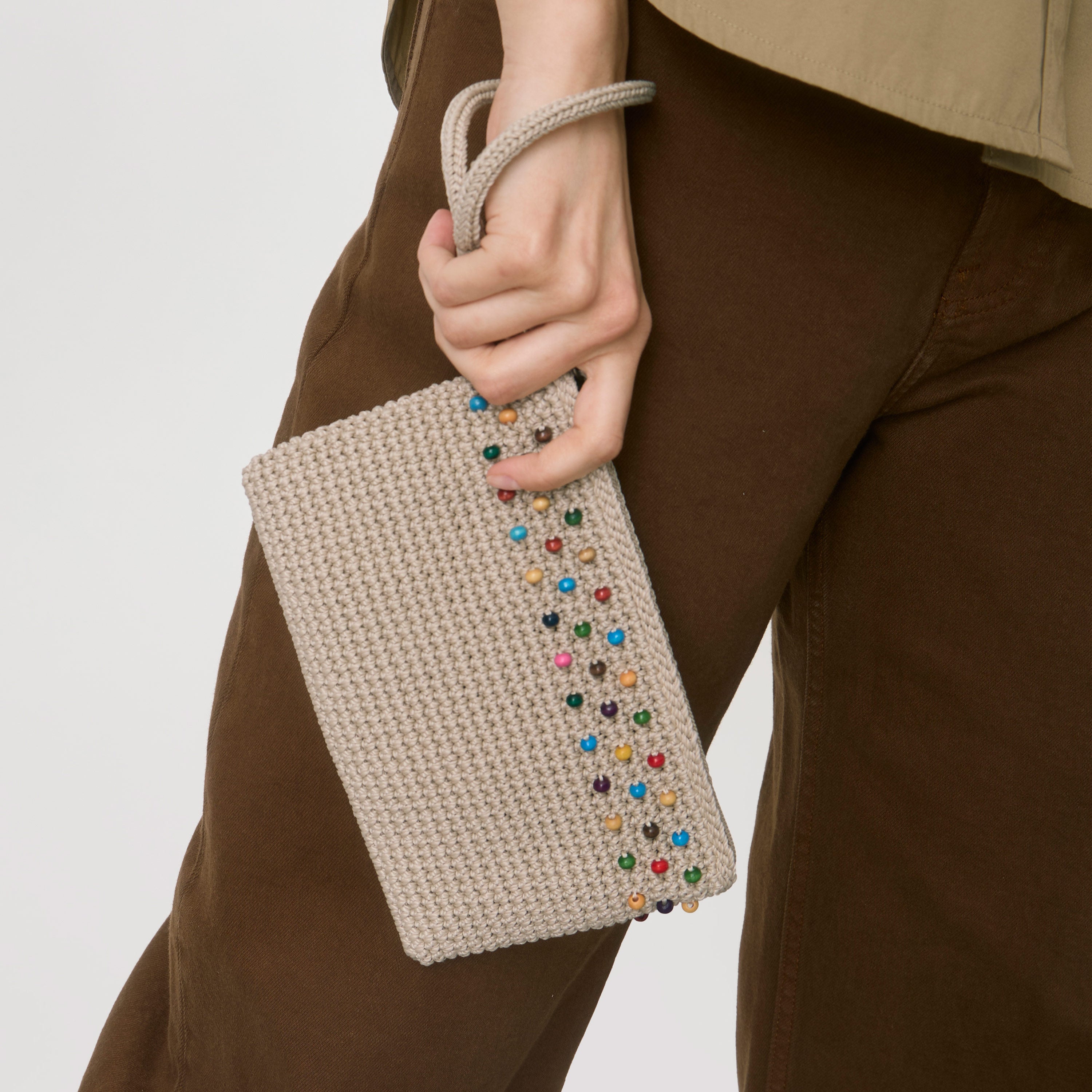 Handmade Crochet Beaded Wristlet Purse - Vintage Boho Style with Ecru Multi Beads - Perfect for Women's Night Out, Music Festivals & Special Occasions