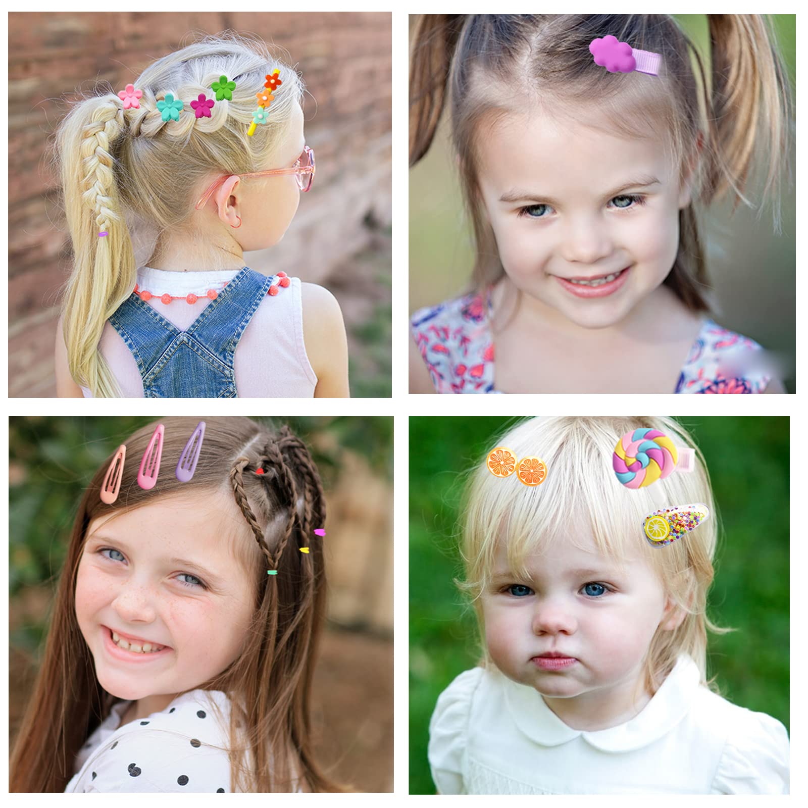 292PCS Baby Hair Clips Set - Cute Toddler Girls Hair Accessories with Flowers, Candy & Fruits Design - Colorful Rainbow Hair Clips for Kids Styling - Perfect for Parties, School & Daily Outfits
