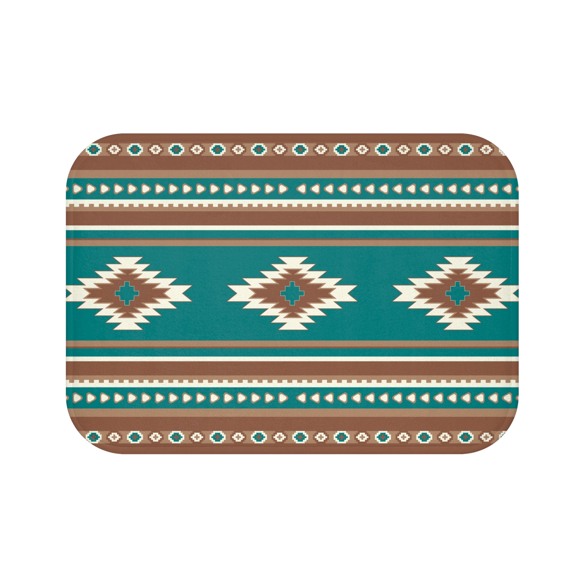 Boho Bath Mat with Turquoise Diamonds - Non-Slip Bathroom Rug, Southwestern Decor for Shower, Tub & Vanity Areas - Perfect for Boho & Farmhouse Style Bathrooms