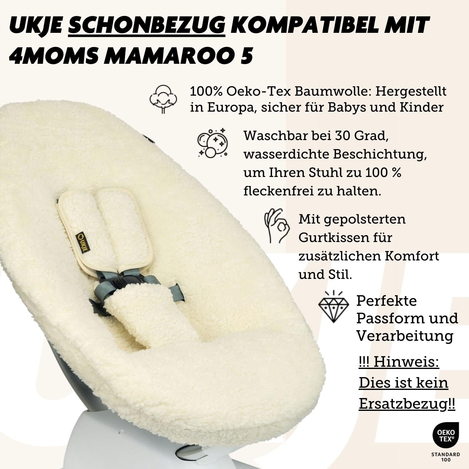 Ukje Liner Swing Cover for 4moms MamaRoo 5 - Premium Multi-Motion Baby Swing Replacement Cover | Soft & Breathable Baby Rocker Cover | Easy Installation | Handmade in Europe (Taupe) - Perfect for Nursery, Playroom & Travel Use