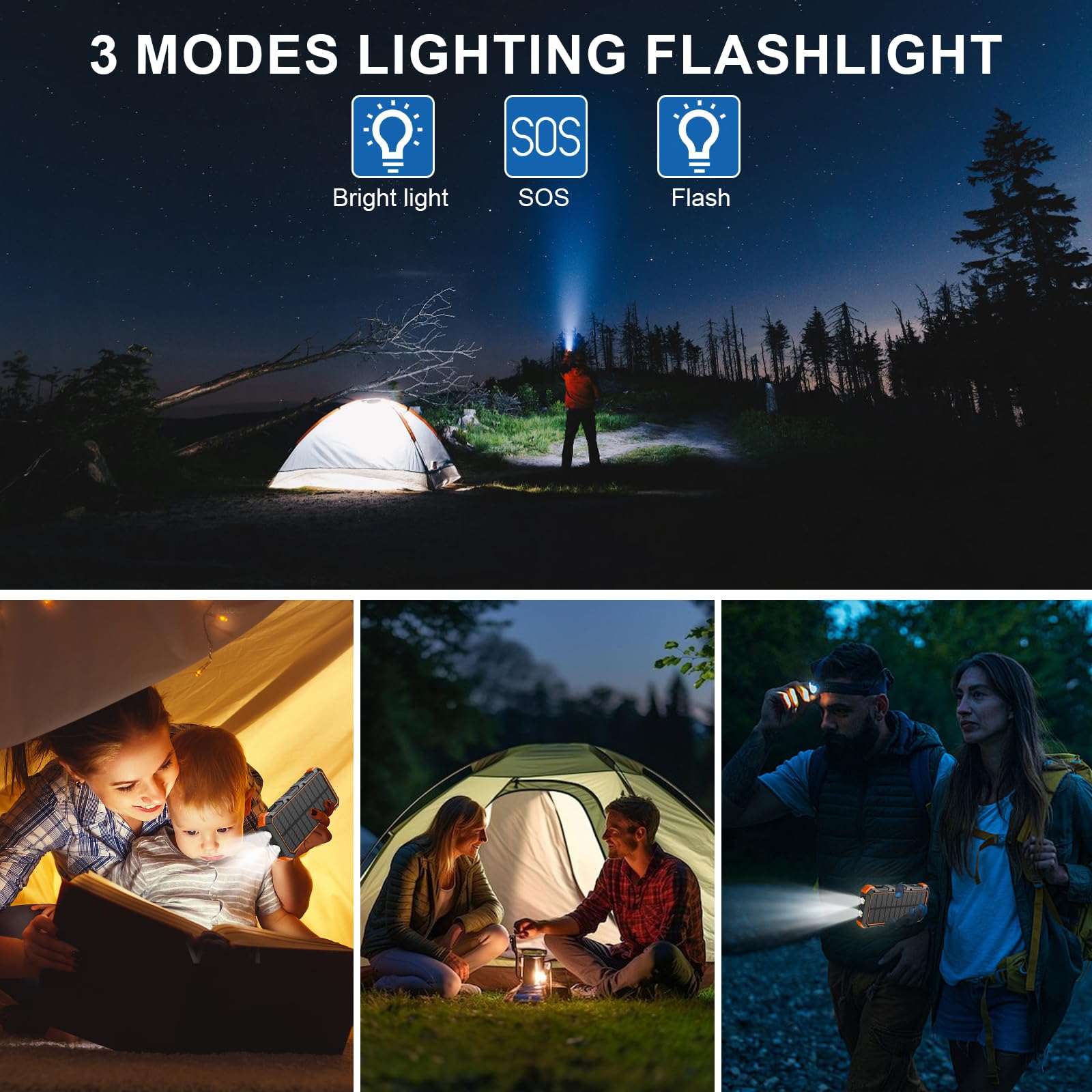 26800mAh Solar Power Bank with 15W Fast Charging & 4 Outputs - Portable External Battery for Smartphones, Tablets, Camping, Hiking & Outdoor Adventures (Orange)