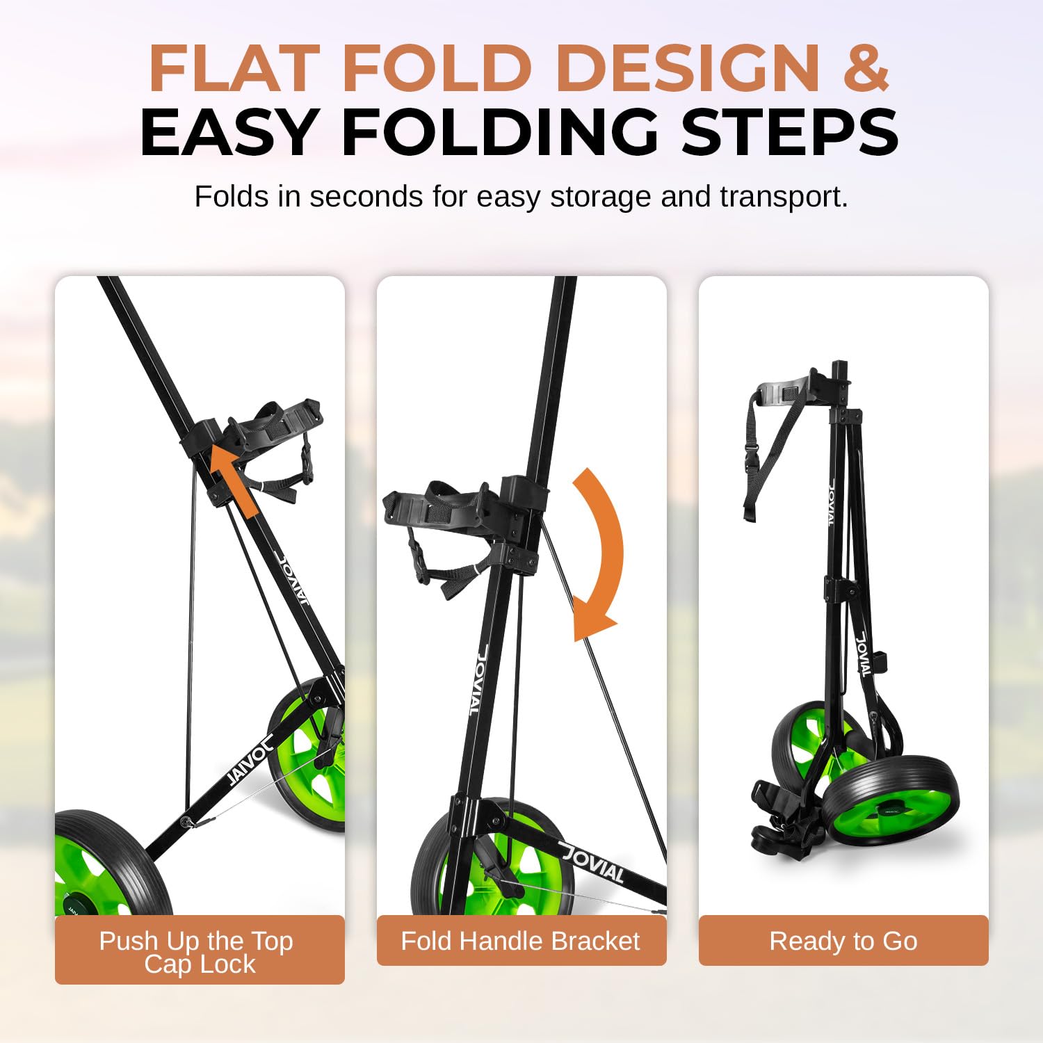 2 Wheel Golf Push Pull Cart - Lightweight Foldable Collapsible Golf Caddy Accessories with Adjustable Handle & Aluminum Frame | Golf Bag Storage & Deluxe Scorecard Holder | Compact Travel Design for Men & Women | Perfect for Course, Driving Range & Outdoor Practice