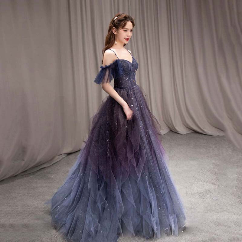 Elegant Off Shoulder Star Moon Sequins Long Prom Dress - Gradient Evening Tulle Gown for Women Size 18 | Perfect for Homecoming, Formal Dances & Special Occasions