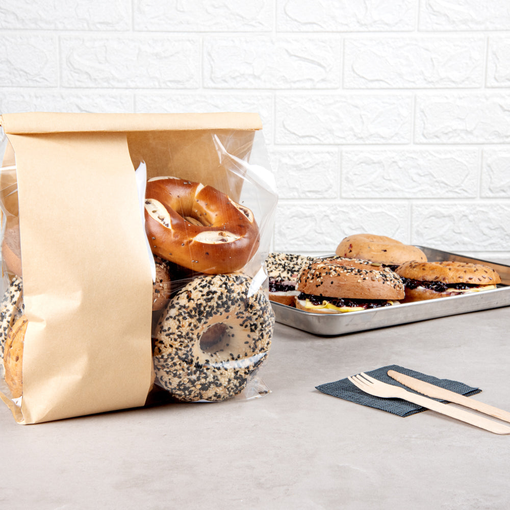 Premium Kraft Paper Bakery Bags with Window & Tin Tie Closure - 8.25