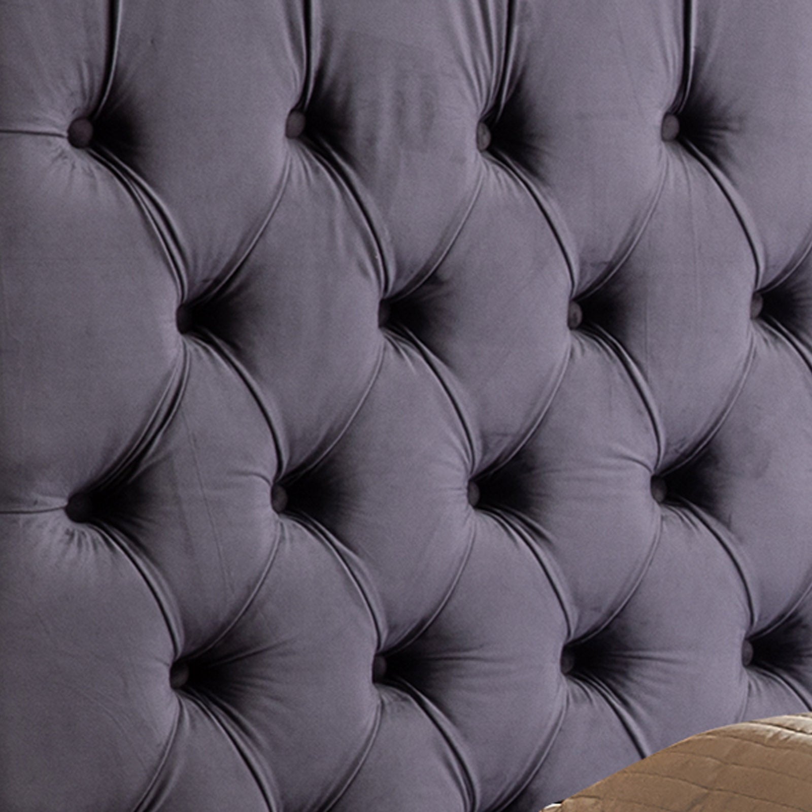 Luxury Anna Queen Size Bed Frame with Velvet Upholstery in Deep Grey - Elegant Bedroom Furniture for Master Suite or Guest Room