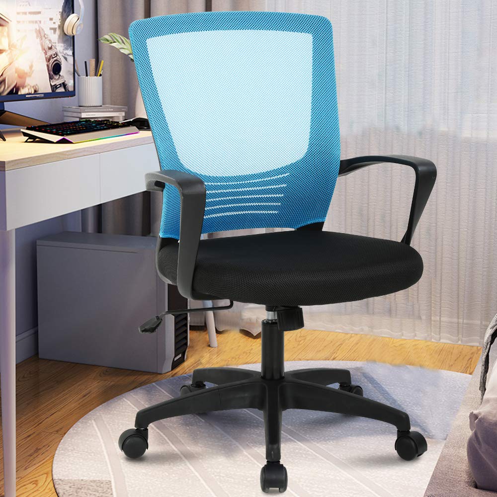 Ergonomic Office Chair with Lumbar Support - Adjustable Height Mesh Computer Desk Chair for Women & Men - Mid Back Swivel Task Chair with Armrests - Perfect for Home Office, Gaming & Workspaces (Blue)