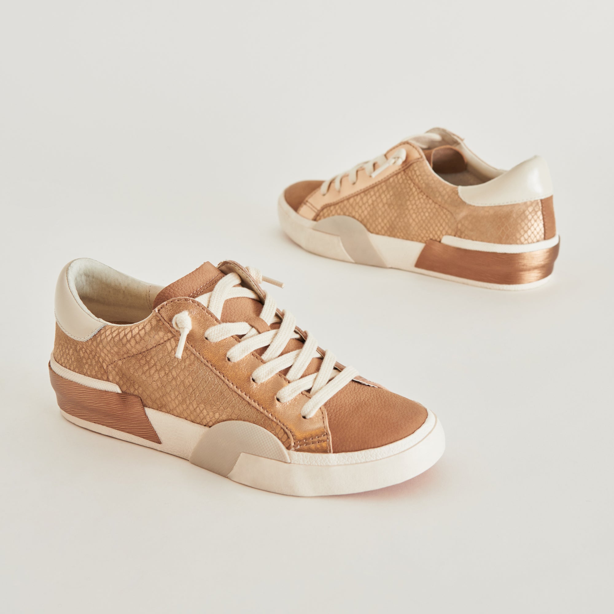 ZINA Women's Bronze Embossed Leather Sneakers - Stylish & Comfortable Casual Shoes for Walking, Work & Everyday Wear