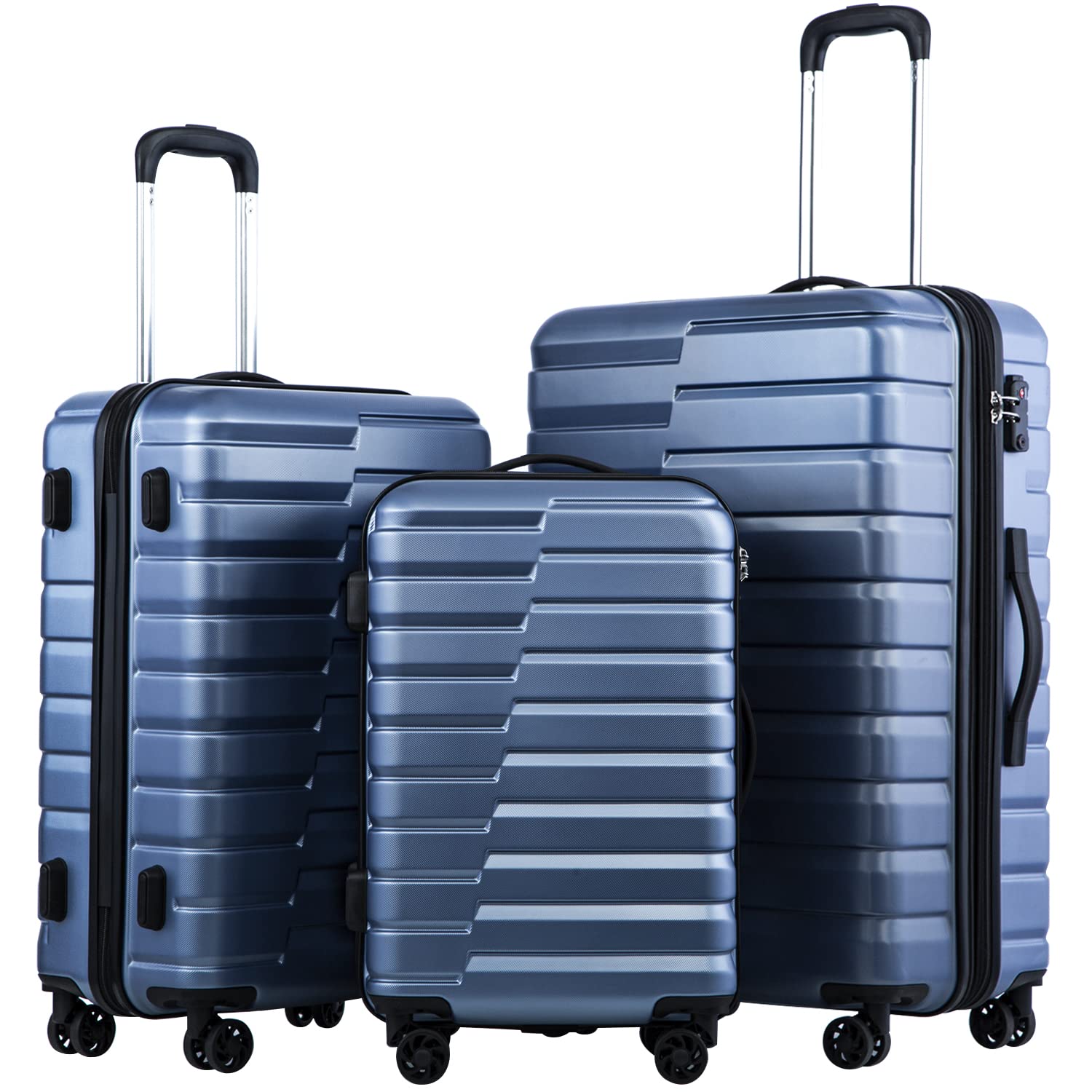 Coolife Expandable 3-Piece Luggage Set with TSA Lock, Spinner Wheels & PC ABS Shell - Lightweight Carry-On Suitcases for Travel (Blue) - Perfect for Business Trips, Vacations & Family Getaways