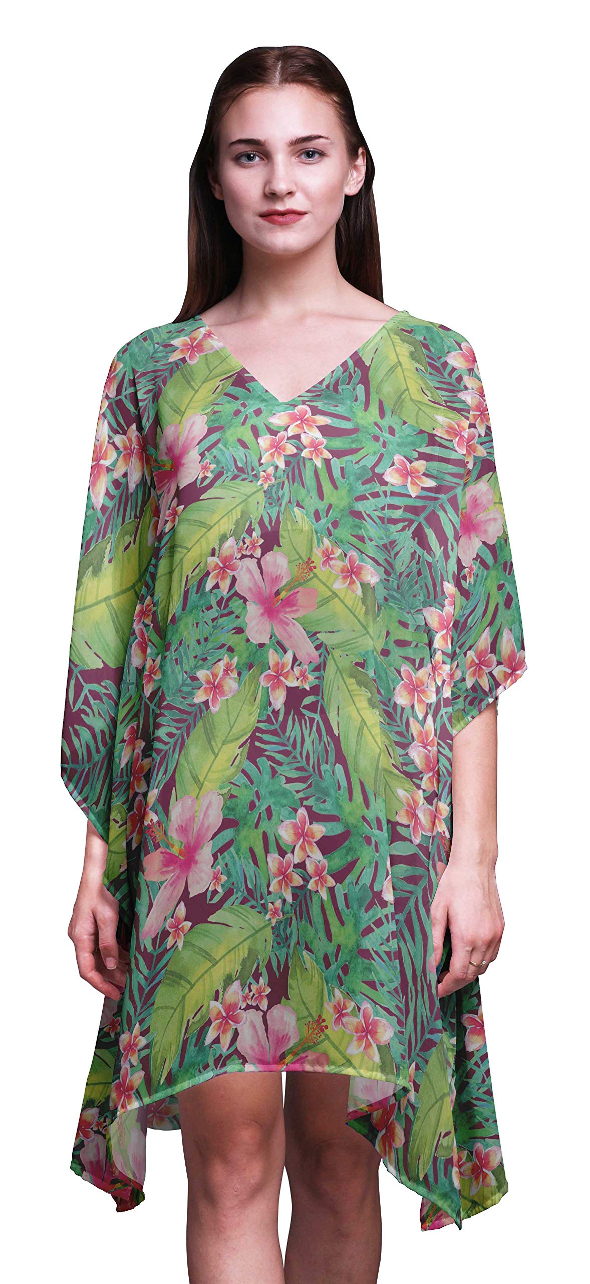 Bimba Women's Short Caftan Midi Dress - Beach Cover Up Swimwear, Summer Boho Kaftan for Poolside, Vacation & Resort Wear