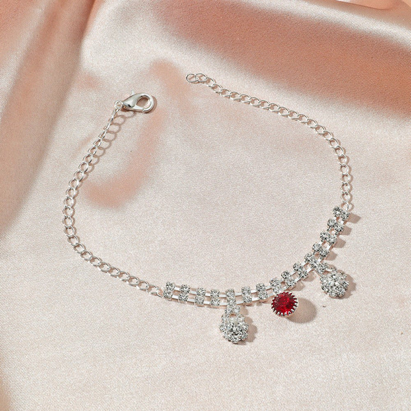 Sparkling Rhinestone Heart Pearl Anklet Chain Bracelet for Women - Elegant Adjustable Ankle Bracelet Jewelry Gift | Perfect for Weddings, Beach Parties & Summer Fashion (Style X2103)