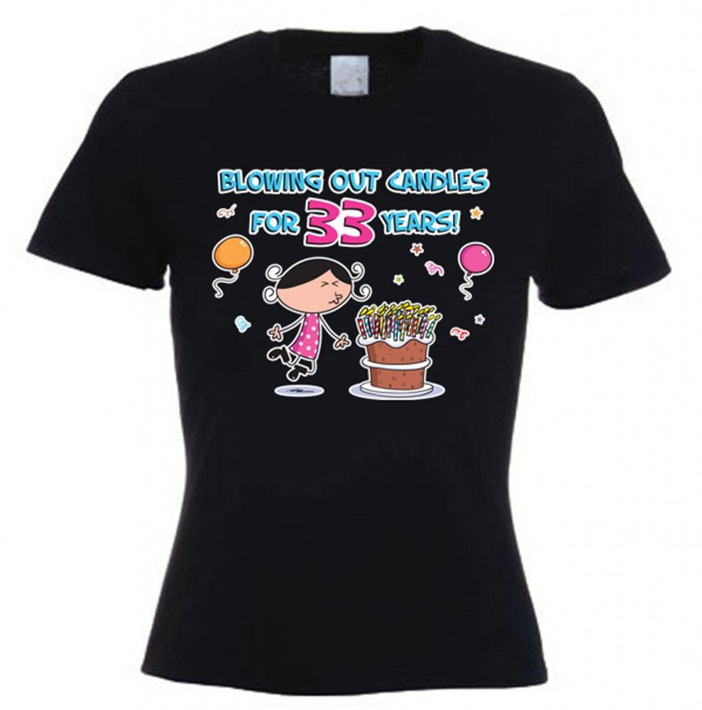 Women's 33rd Birthday T-Shirt - Funny 'Blowing Out Candles for 33 Years' Tribal Design - Perfect for Birthday Parties & Celebrations