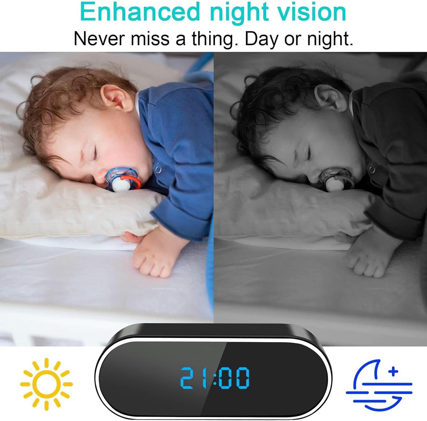XDRGOOIUY 1080p HD WiFi Hidden Camera Clock - Wireless Mini Spy Camera with Motion Detection & Night Vision for Home Security | Indoor Surveillance, Baby Monitor, Office Security, Nanny Cam