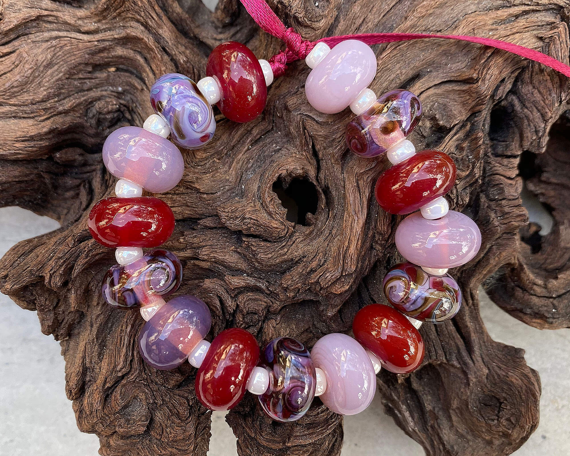 15 Handmade Red & Purple Swirl Lampwork Glass Beads Set for Jewelry Making - DIY Bracelet, Necklace & Craft Projects (SRA Certified) - Perfect for Gift Giving & Boho Style Accessories