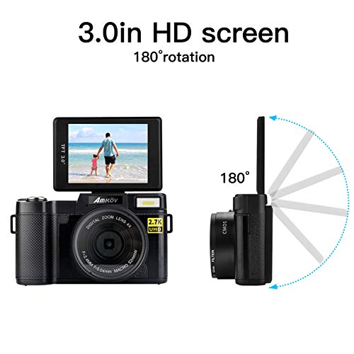 30MP UHD Digital Camera with 3-Inch Flip Screen - WiFi & USB 2.0 Vlogging Camera for YouTube, Travel & Family Events - Best Gift for Kids, Teens & Beginners (Black)