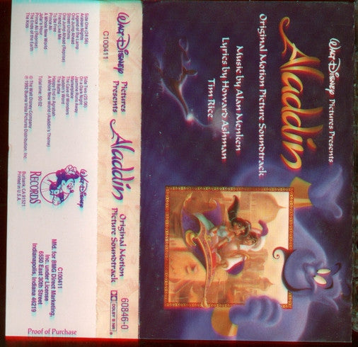 Original Aladdin Motion Picture Soundtrack by Alan Menken, Howard Ashman & Tim Rice - Cassette Tape Album (VG+ Condition) - Perfect for Disney Collectors & 90s Nostalgia Lovers