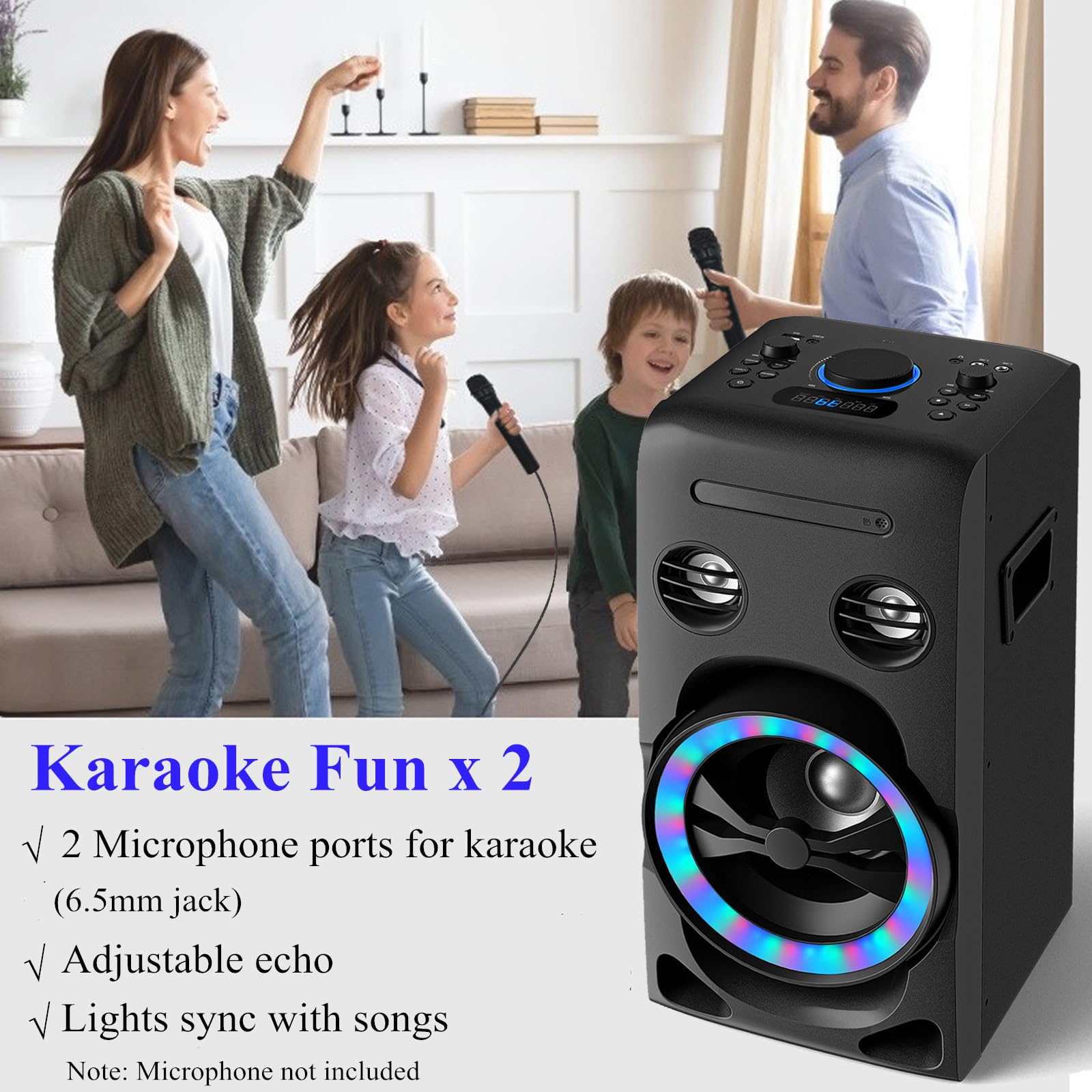100W Home Stereo System with CD Player, FM Radio, Bluetooth 5.0, AUX/USB Inputs, Karaoke Function, LED Lights & Remote Control - Perfect for Home Theater, Parties, and Music Lovers
