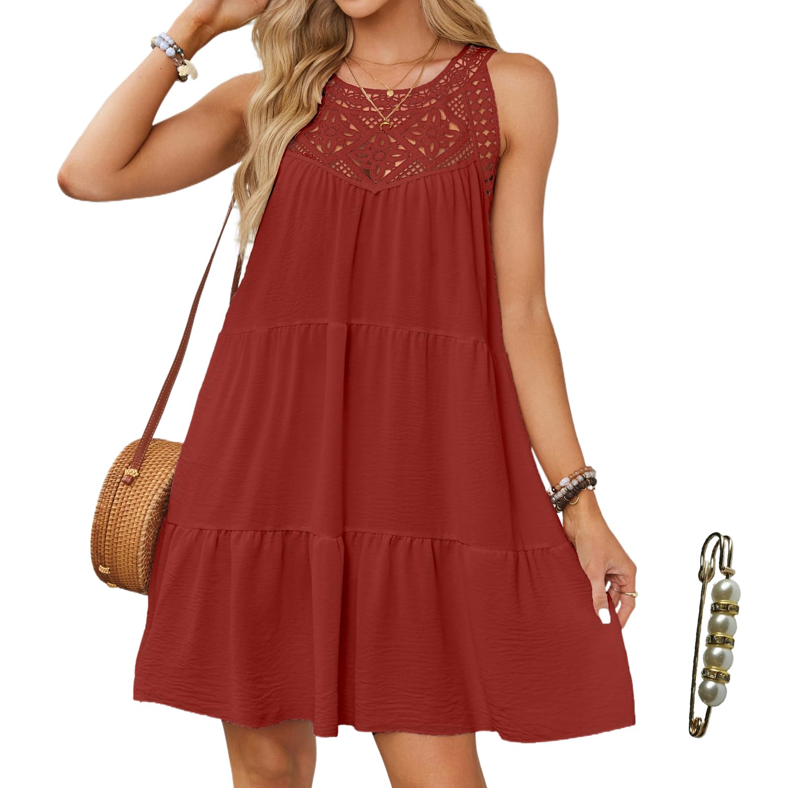 Boho Women's Hollow Out Halter Dress - Casual Summer Sun Dress for Beach Vacation & Outdoor Parties | Perfect for Tropical Getaways, Music Festivals, and Date Nights