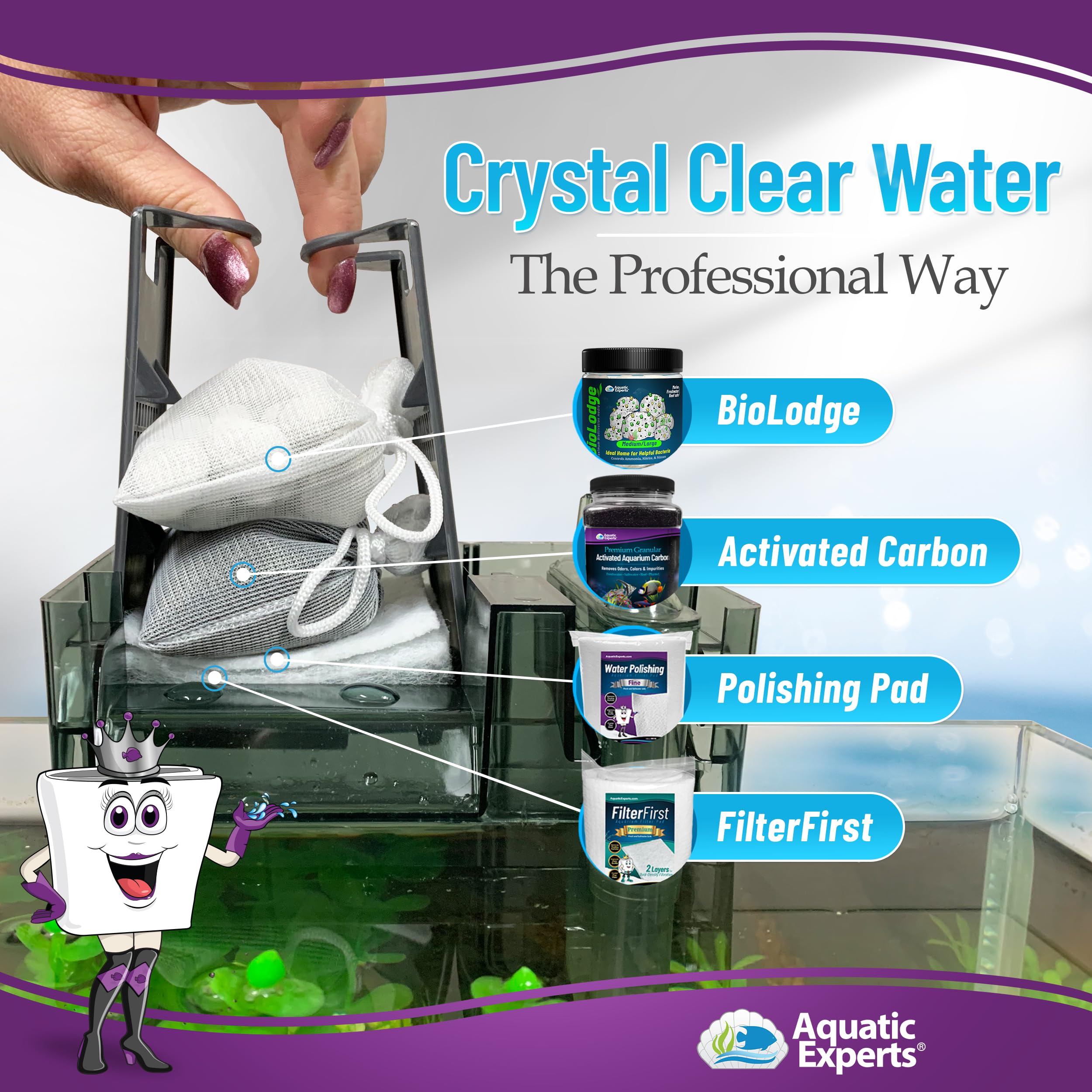 Aquatic Experts Aquarium Filter Pad - 200 Micron, 24x36 Inch (4 Pack) for Crystal Clear Water