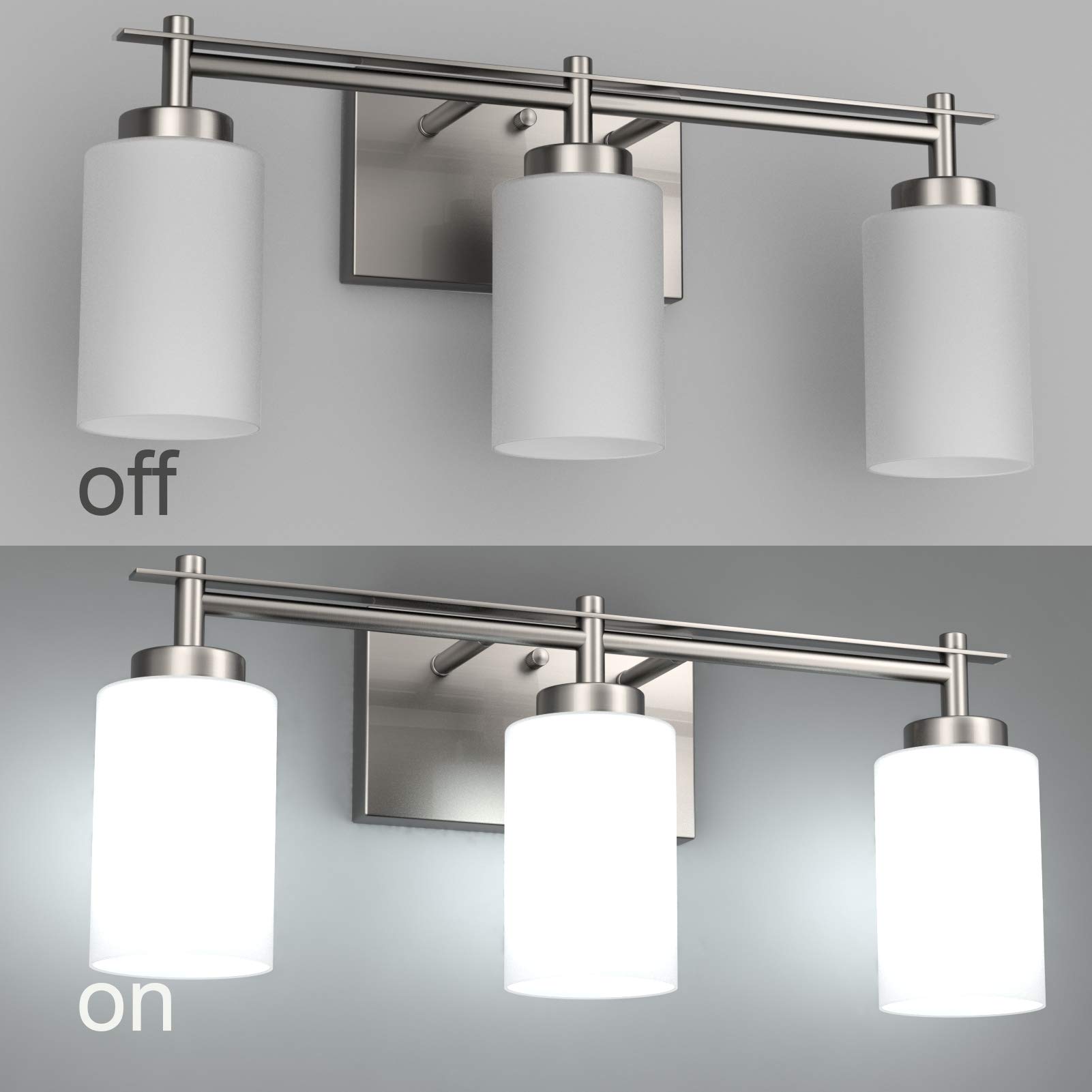 Vintage Brushed Nickel Bathroom Vanity Light - 3-Light Industrial Fixture for Bath & Powder Rooms