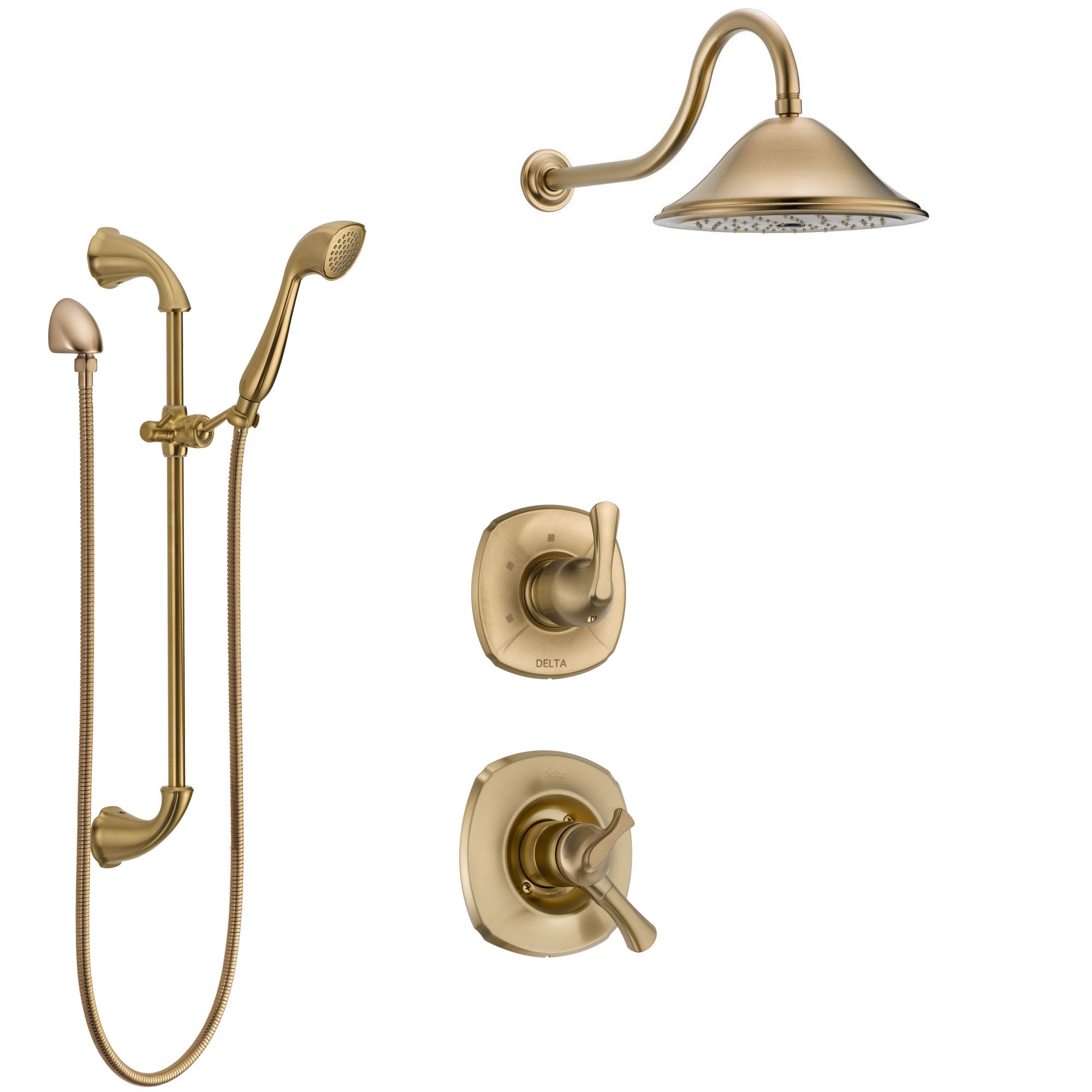 Delta Addison Champagne Bronze Shower System - Dual Control Handle, 3-Setting Diverter, Showerhead & Hand Shower with Slide Bar SS1792CZ6 | Perfect for Modern Bathroom Renovations & Spa-Like Shower Experience