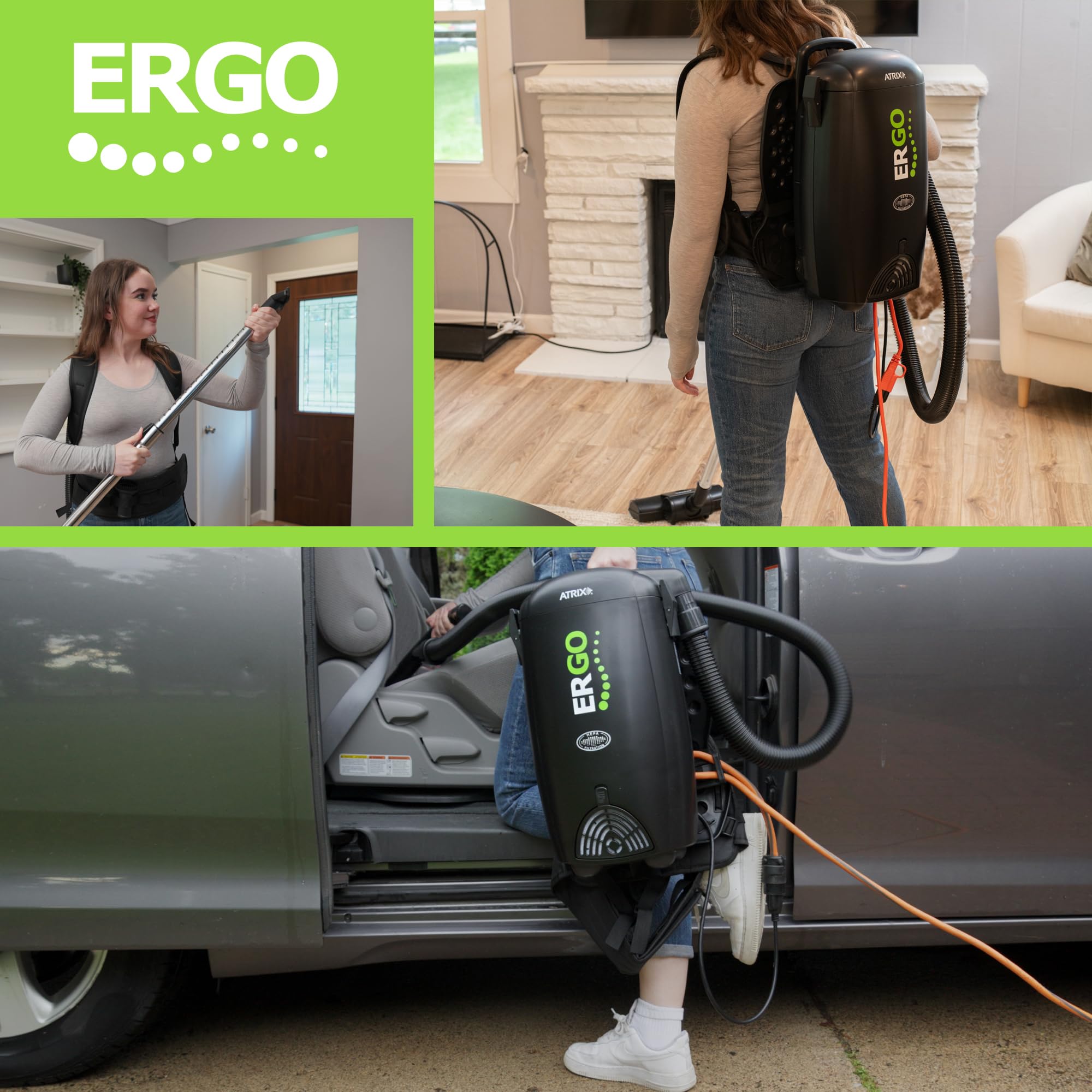 Atrix HEPA Backpack Vacuum Cleaner - Lightweight Cordless Vacuum for Home & Office Cleaning - Perfect for Carpets, Hard Floors, and Pet Hair Removal