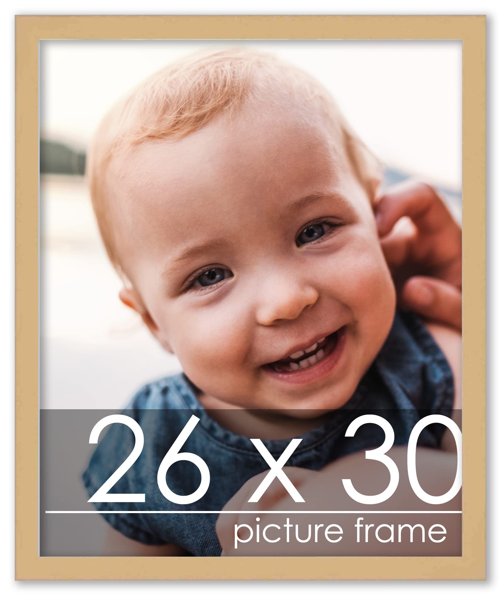 26x30 Traditional Natural Wood Picture Frame with UV Acrylic & Foam Backing - Wall Art Display for Home, Office Decor - Includes Hanging Hardware